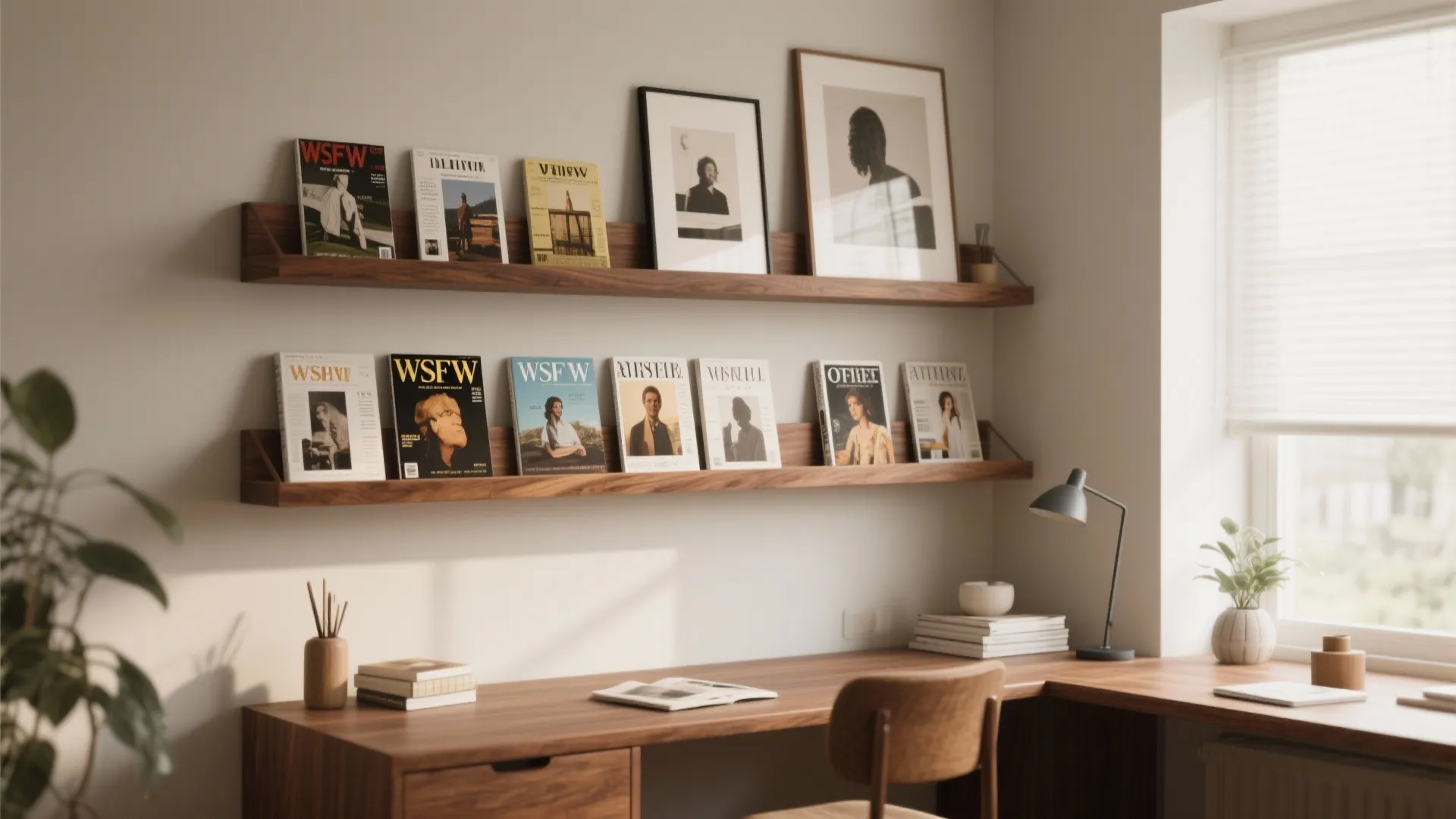Floating Wooden Shelves with Magazine Face-Out