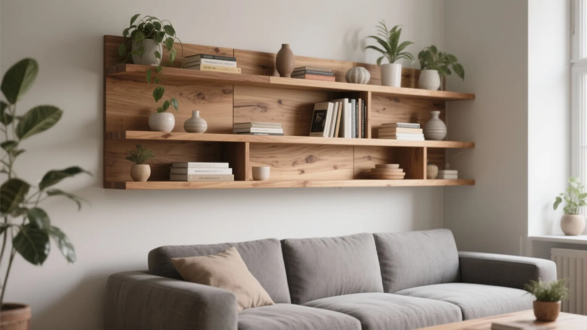 Floating Wooden Shelves for a Warm Touch