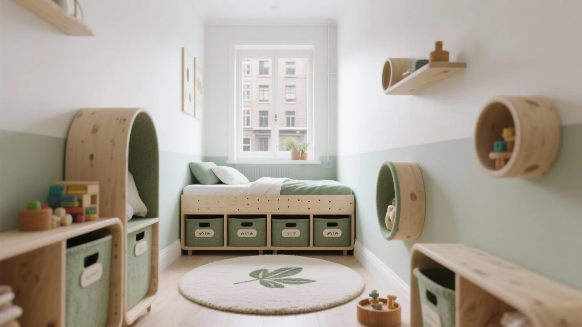 Montessori floor bed with modular storage