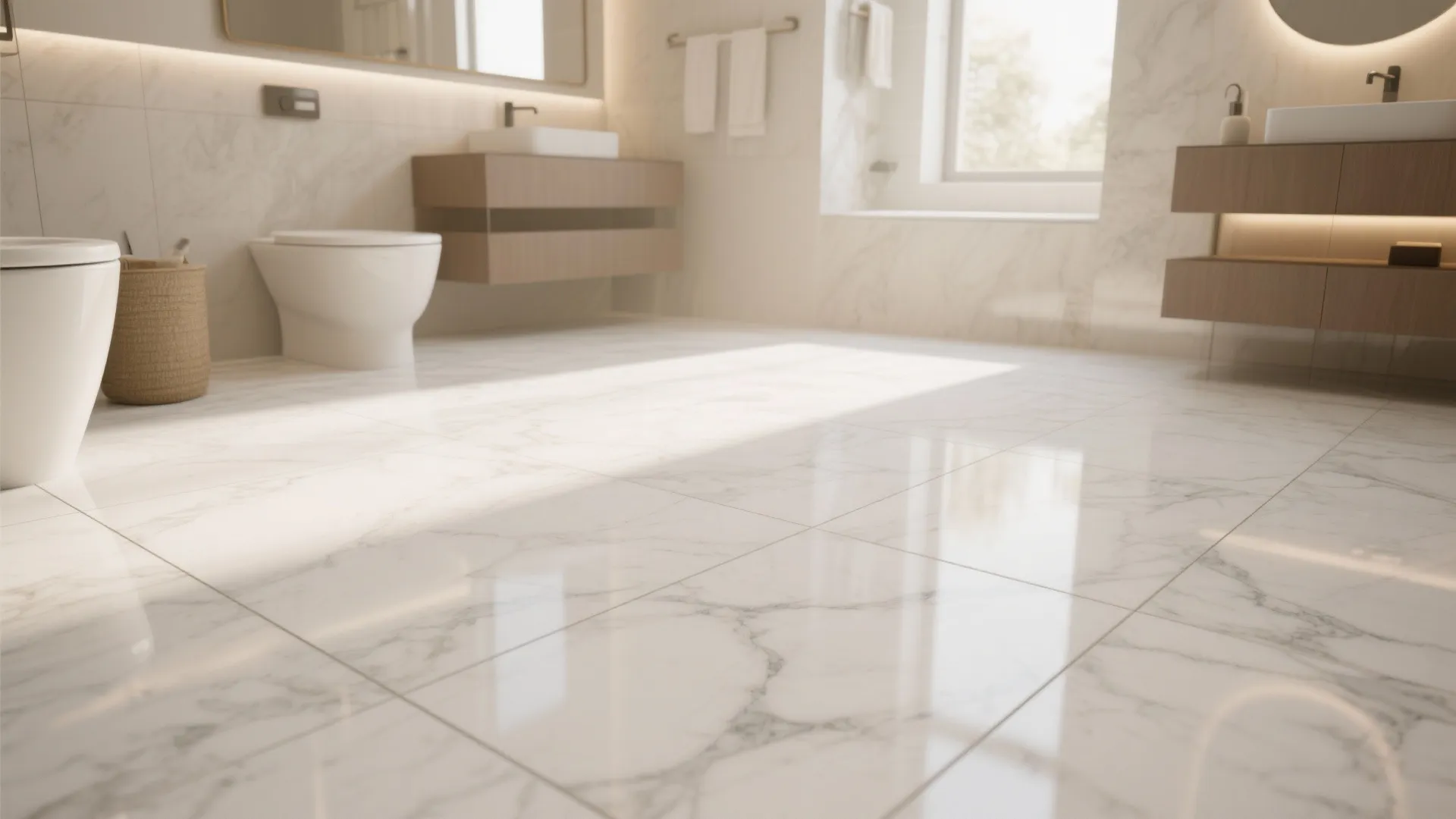 4. Calacatta-Look Tile on the Floor for Continuity