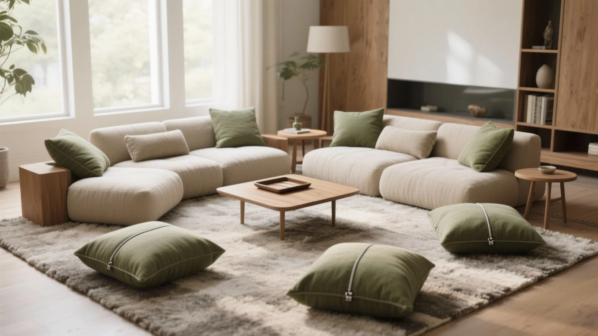 Low-Slung Cushions & Supportive Bolsters