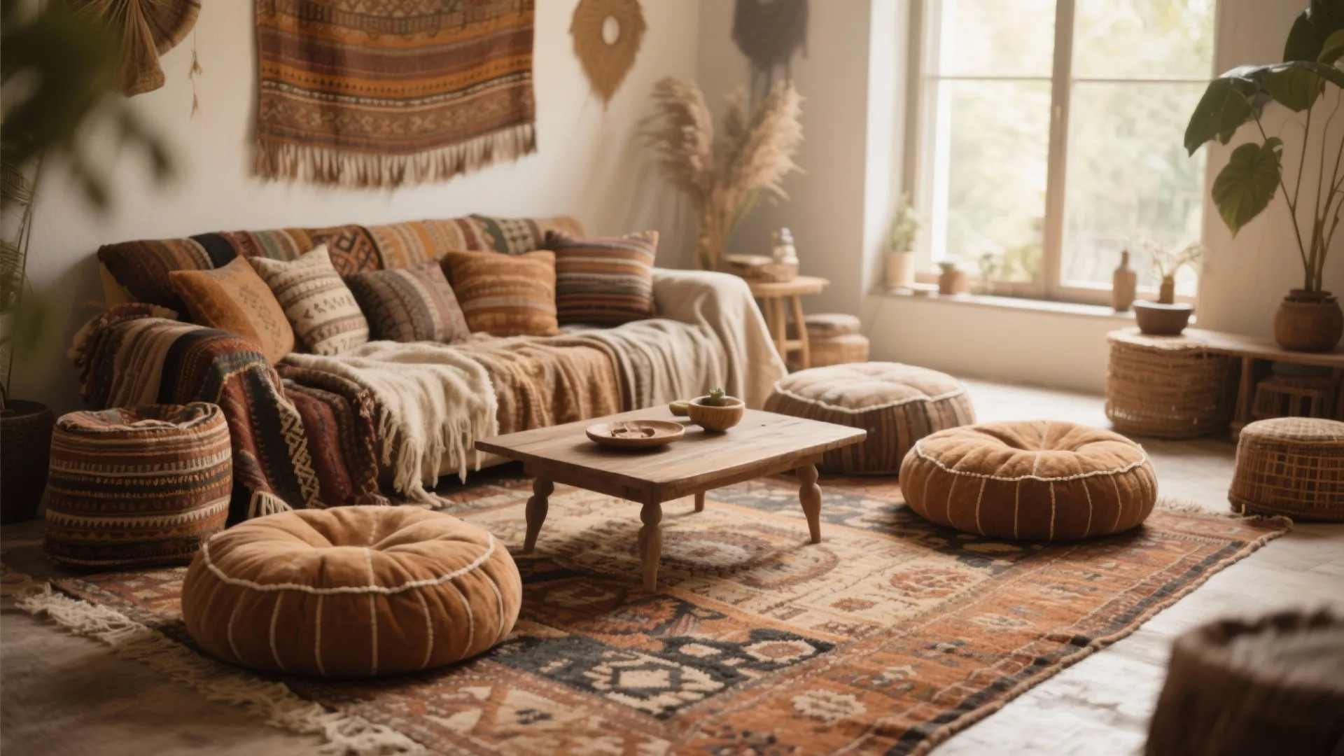 Floor Cushions with Layered Rugs