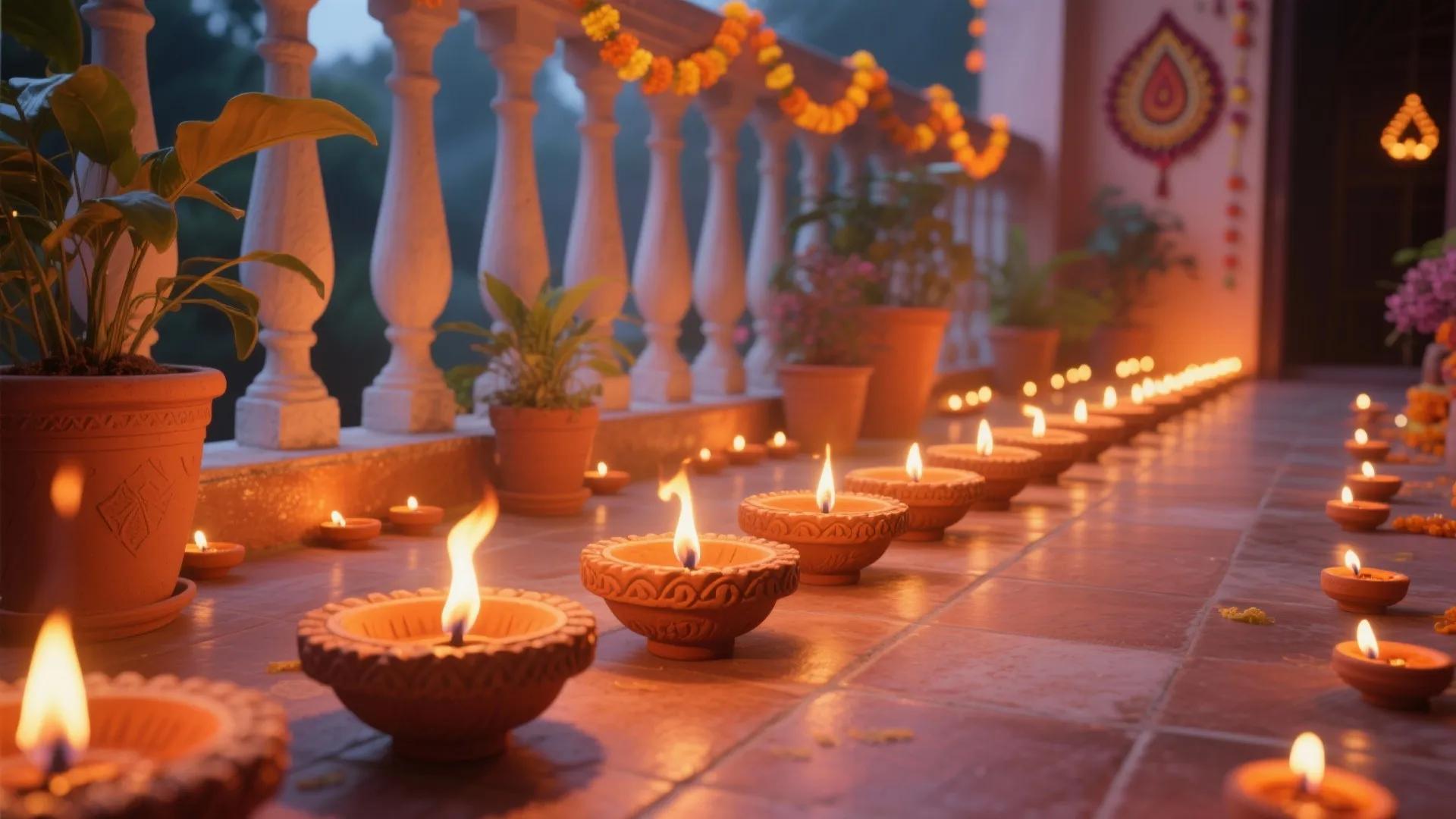 Floor-Level Diya Arrangement