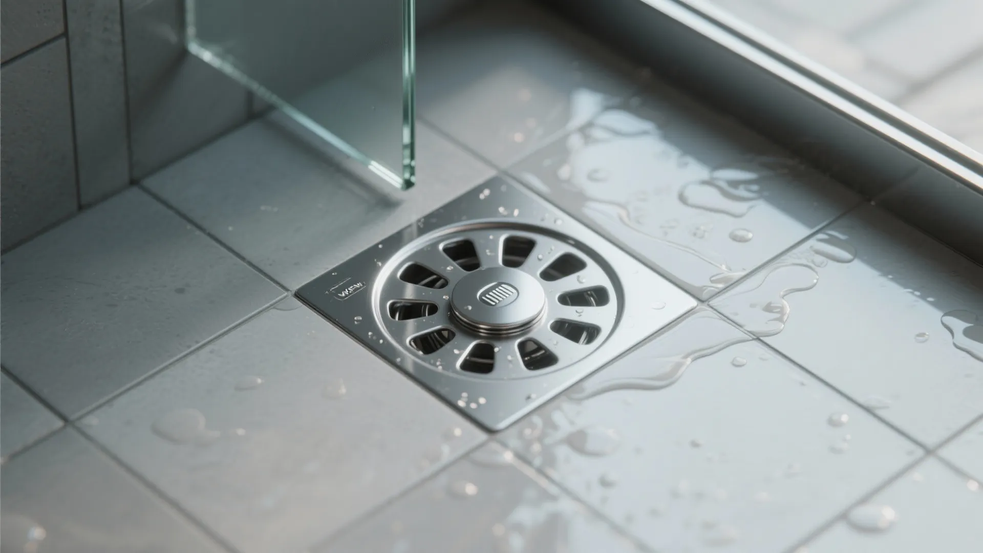 Wet room zoning with floor drain and splash control