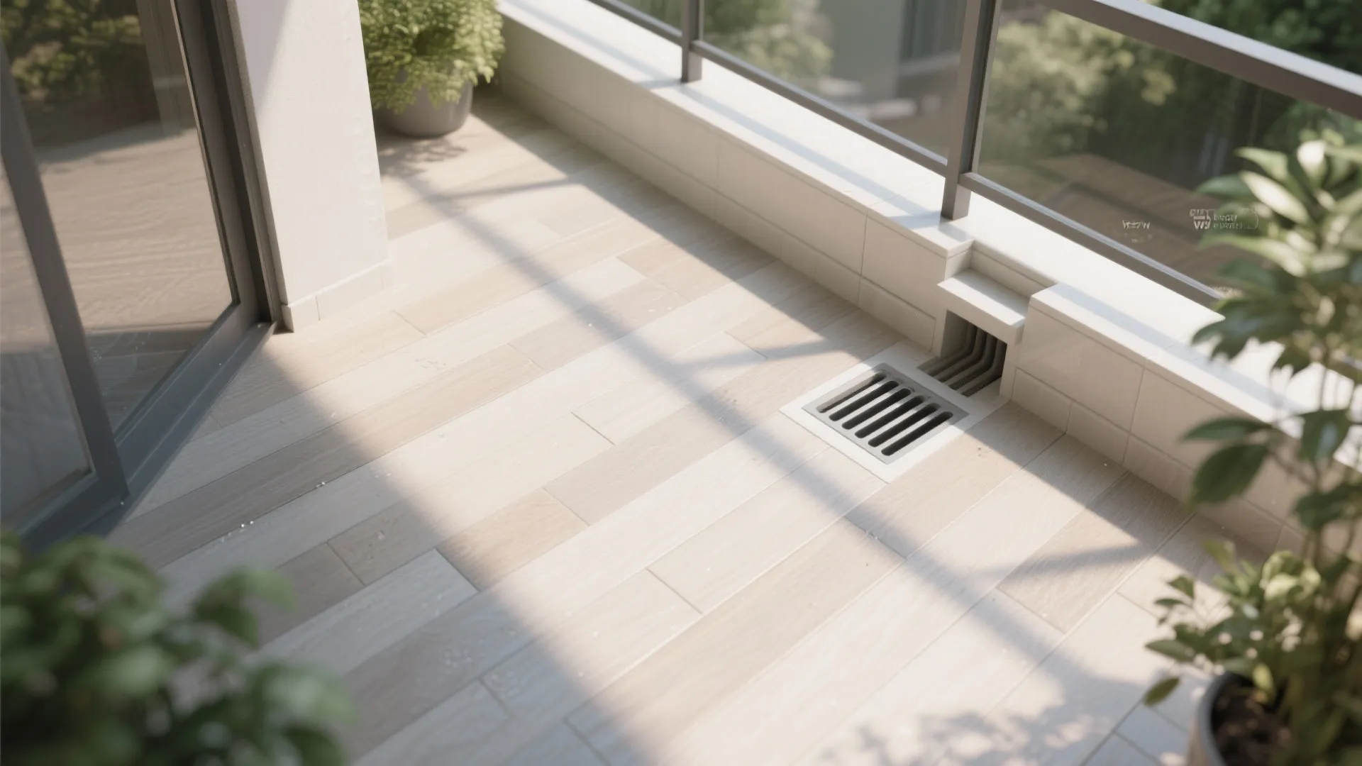 Light-tone flooring and hidden drainage