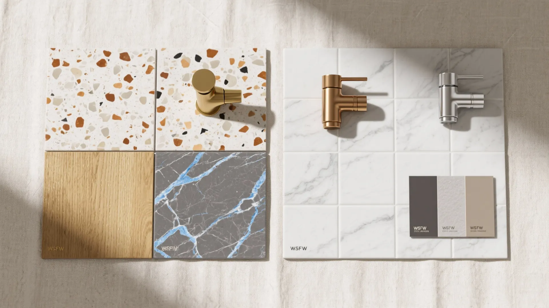 1) Echo your floor with the faucet finish (but not too literally)