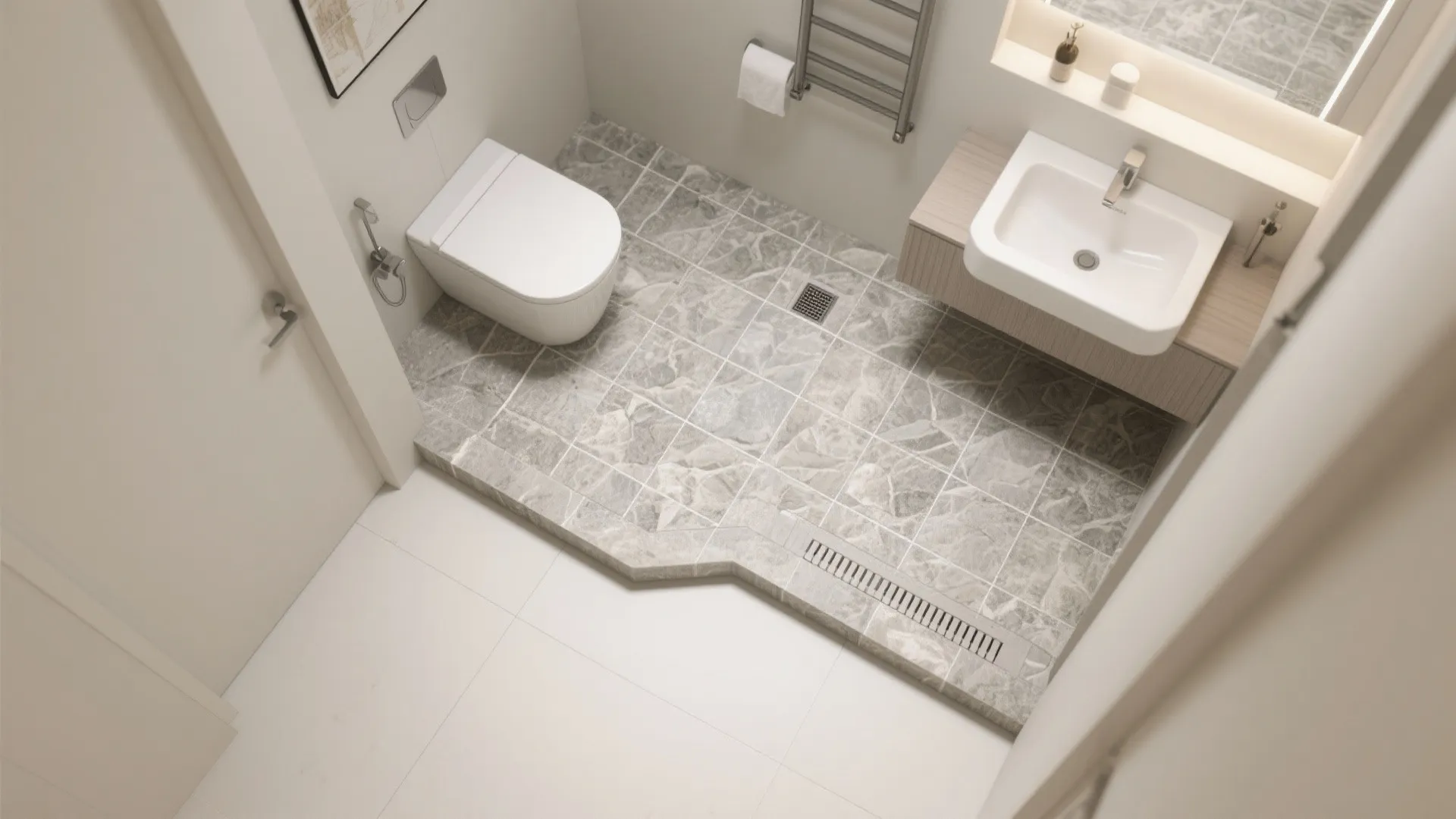 Textured stone-look 3D tiles for floors