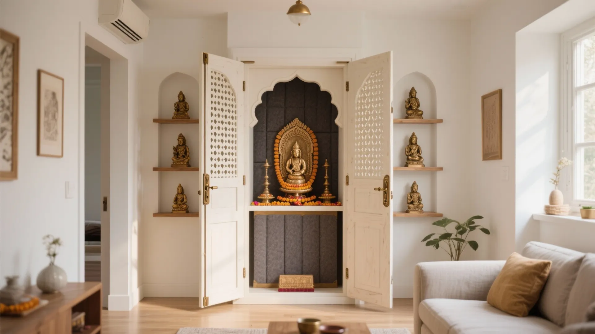 Compact Floor Mandir with Folding Doors