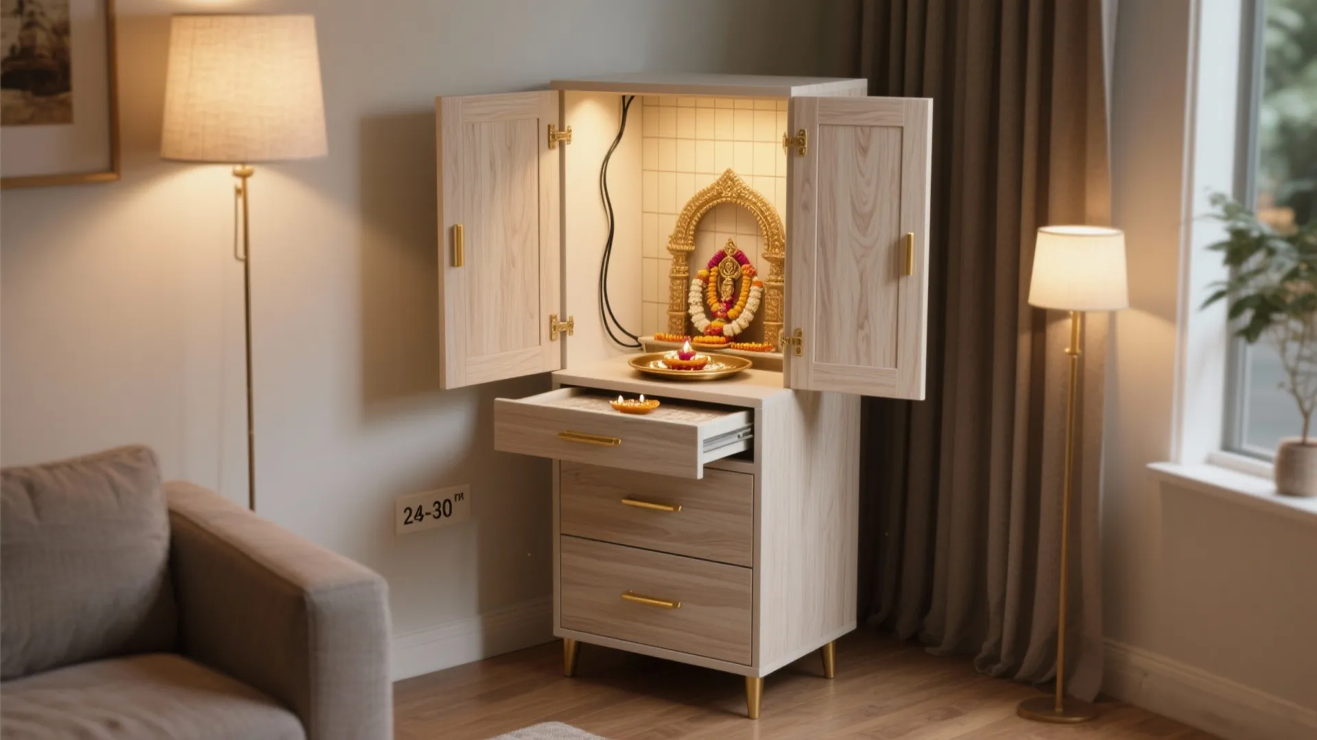 Compact Floor-Standing Mandir with Hidden Storage