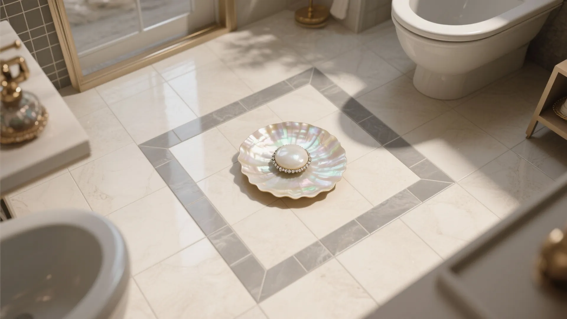 4. Floor accents with matte porcelain tiles