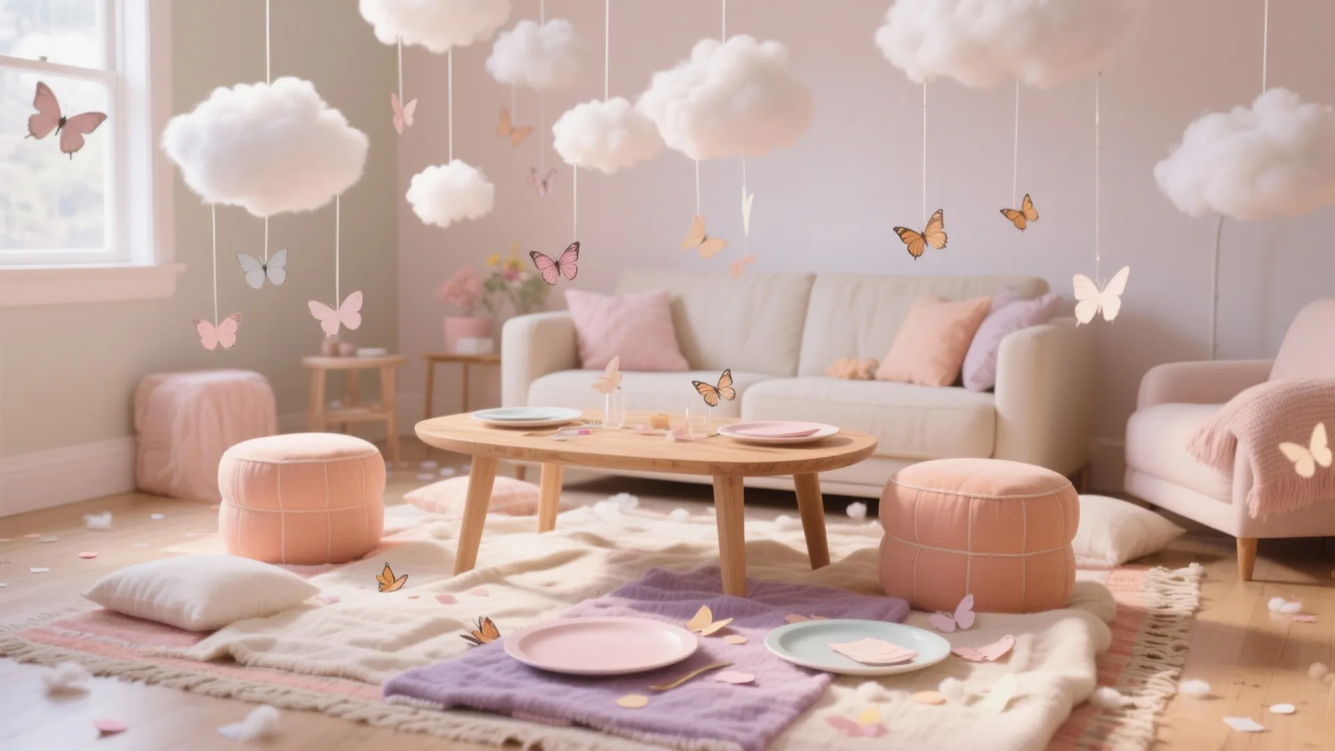 Floor Picnic with Butterflies & Clouds
