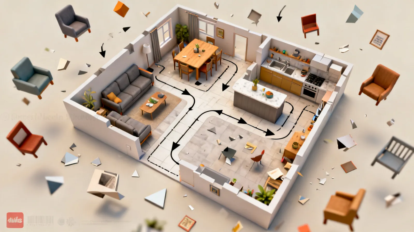 Floor plan diagram highlighting circulation space and walkway clearance