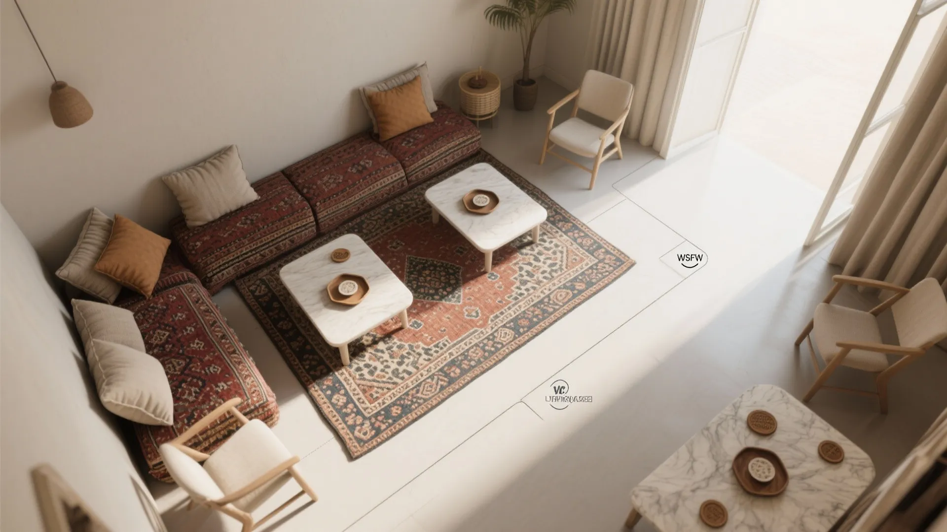 Floor Seating with Bolsters and Low Tables