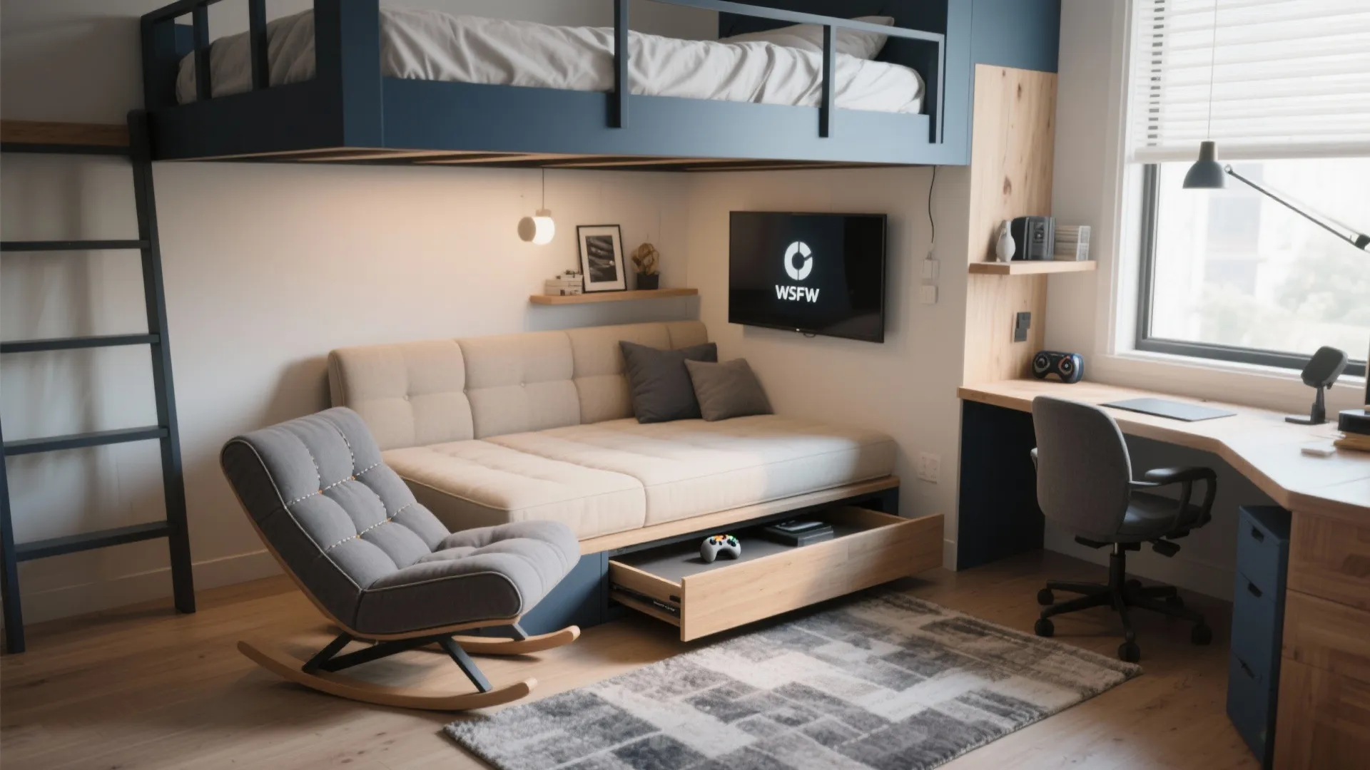 3) Low-profile floor rockers and floor chairs (console-friendly and stashable)