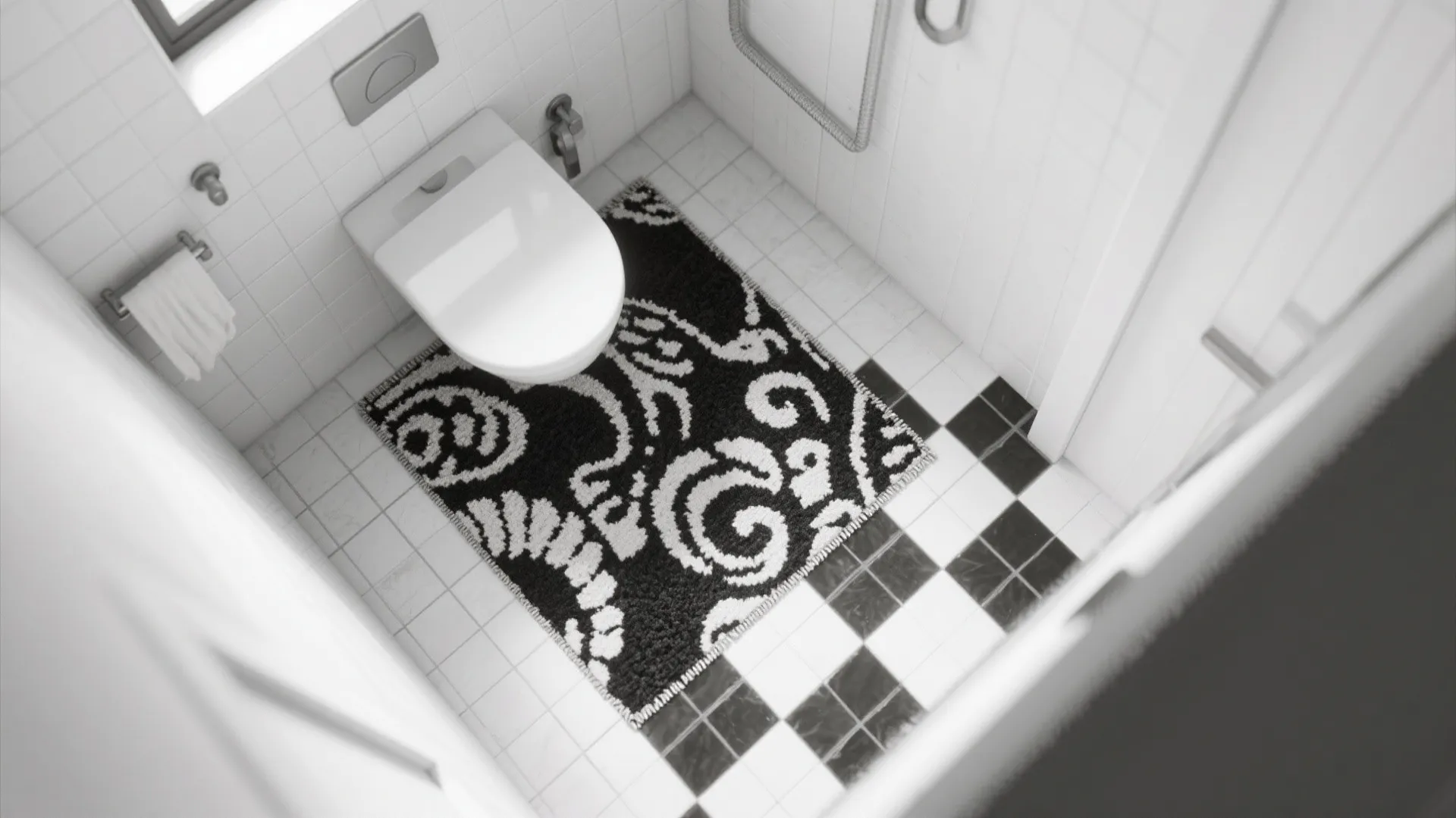 4. Graphic floor tiles as a focal rug