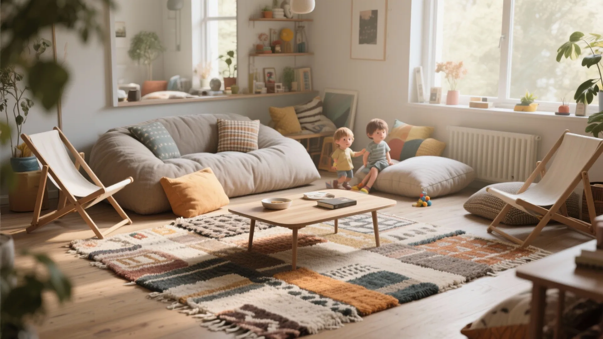 2. Floor Seating with Layered Textiles