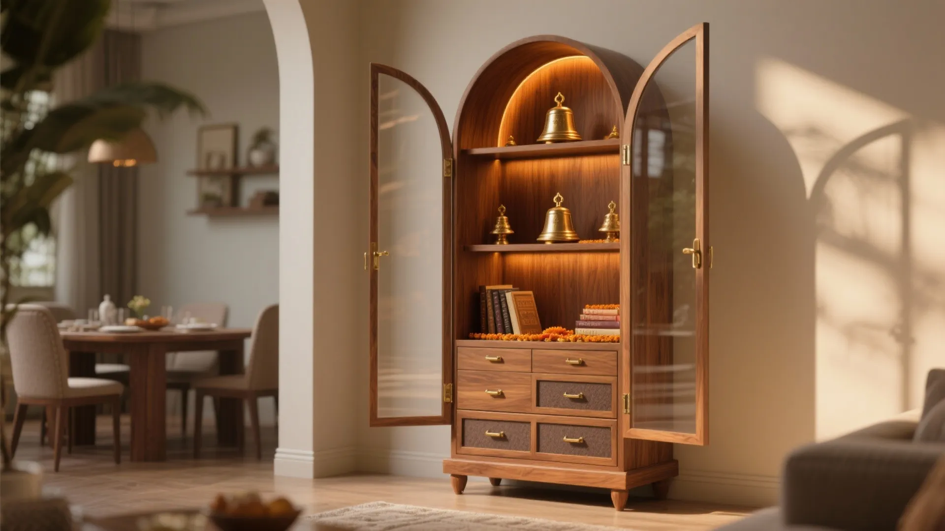 Slim Floor-Standing Wooden Mandir With Drawers