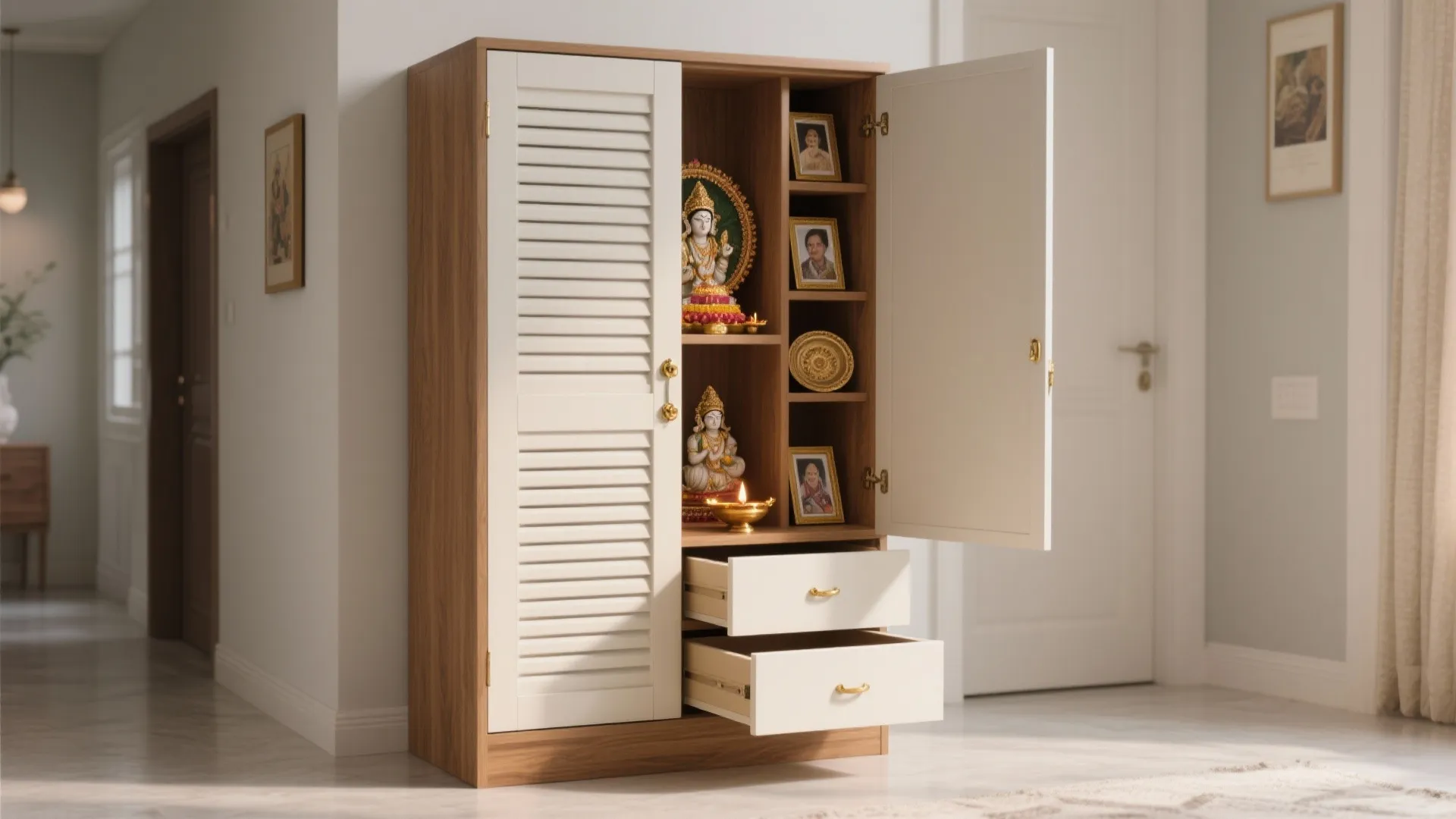 Slim Floor-Standing Pooja Cabinet