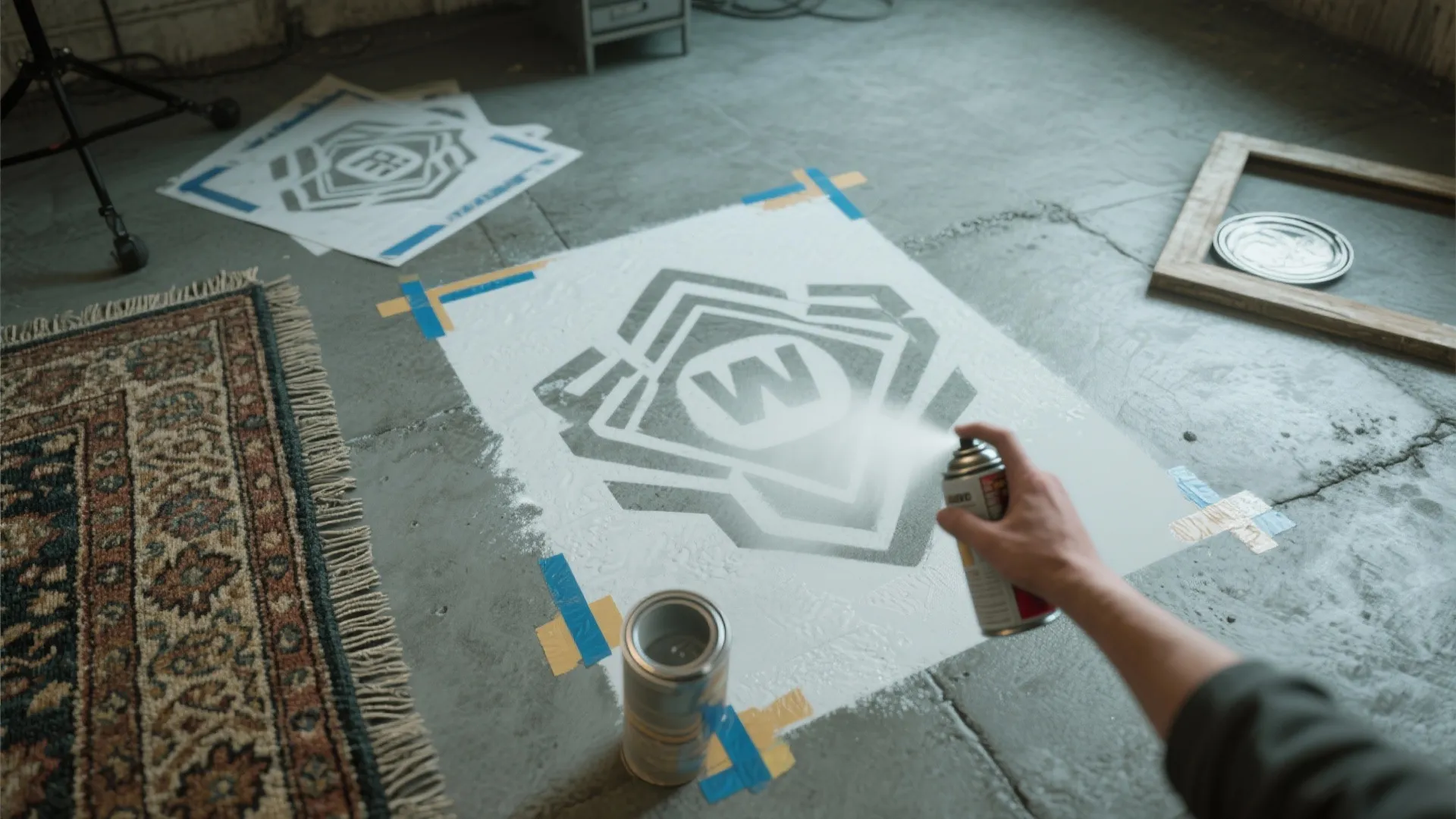 4. Floor Stencils and Low-Profile Rugs