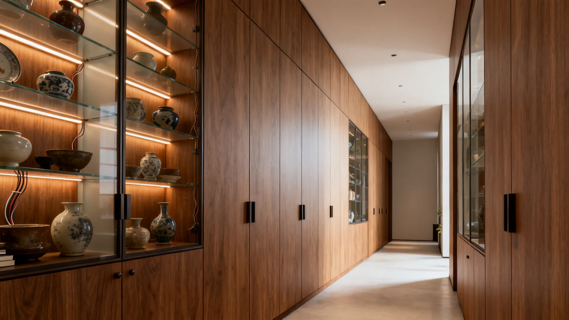 2. Floor-to-ceiling cabinetry with integrated lighting