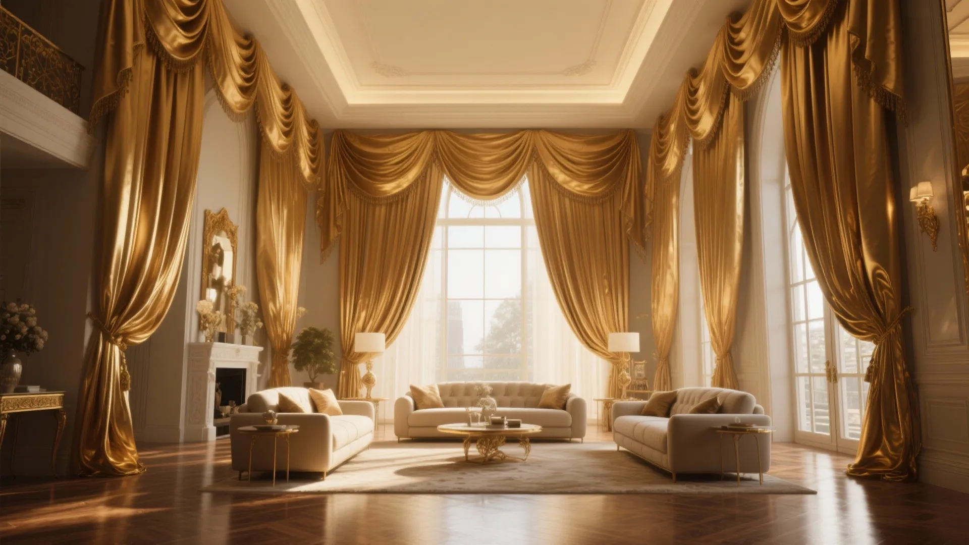 Floor-to-Ceiling Gold Drapery