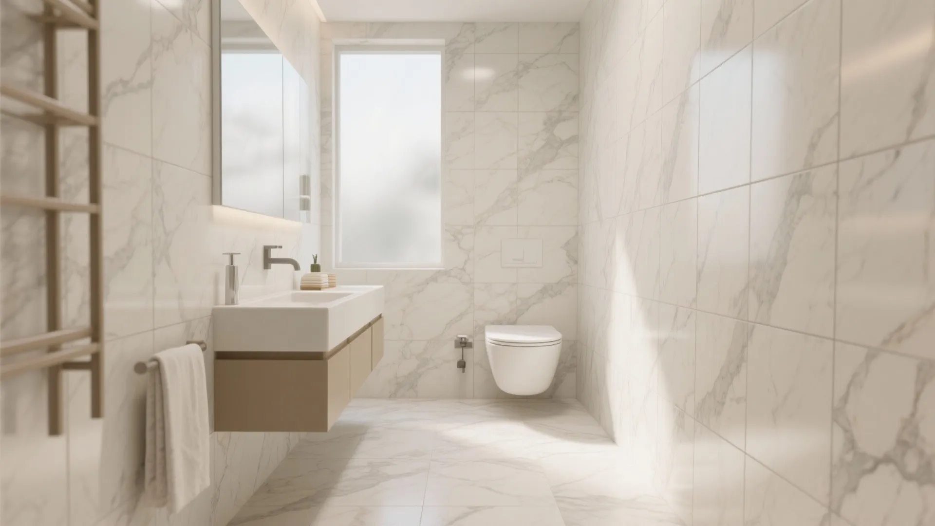 1. Go floor-to-ceiling with marble effect