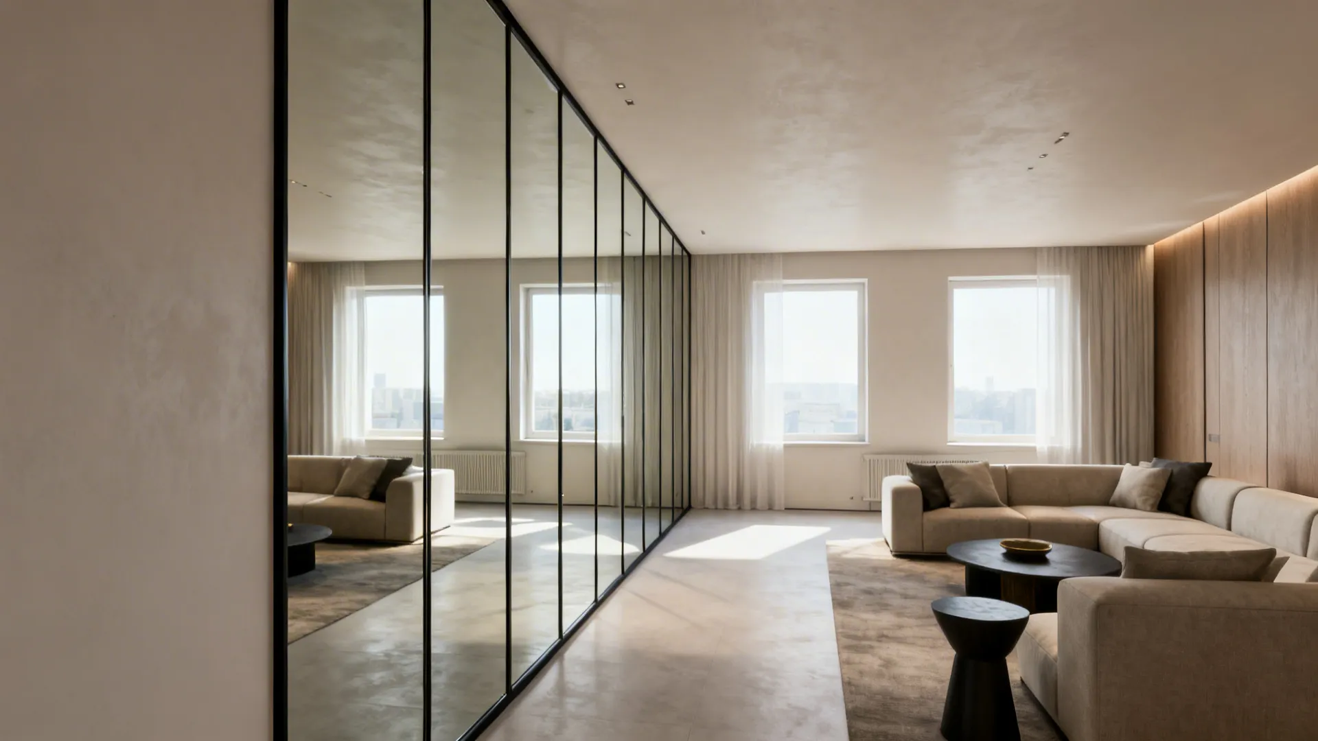 2. Floor-to-ceiling mirrored panels