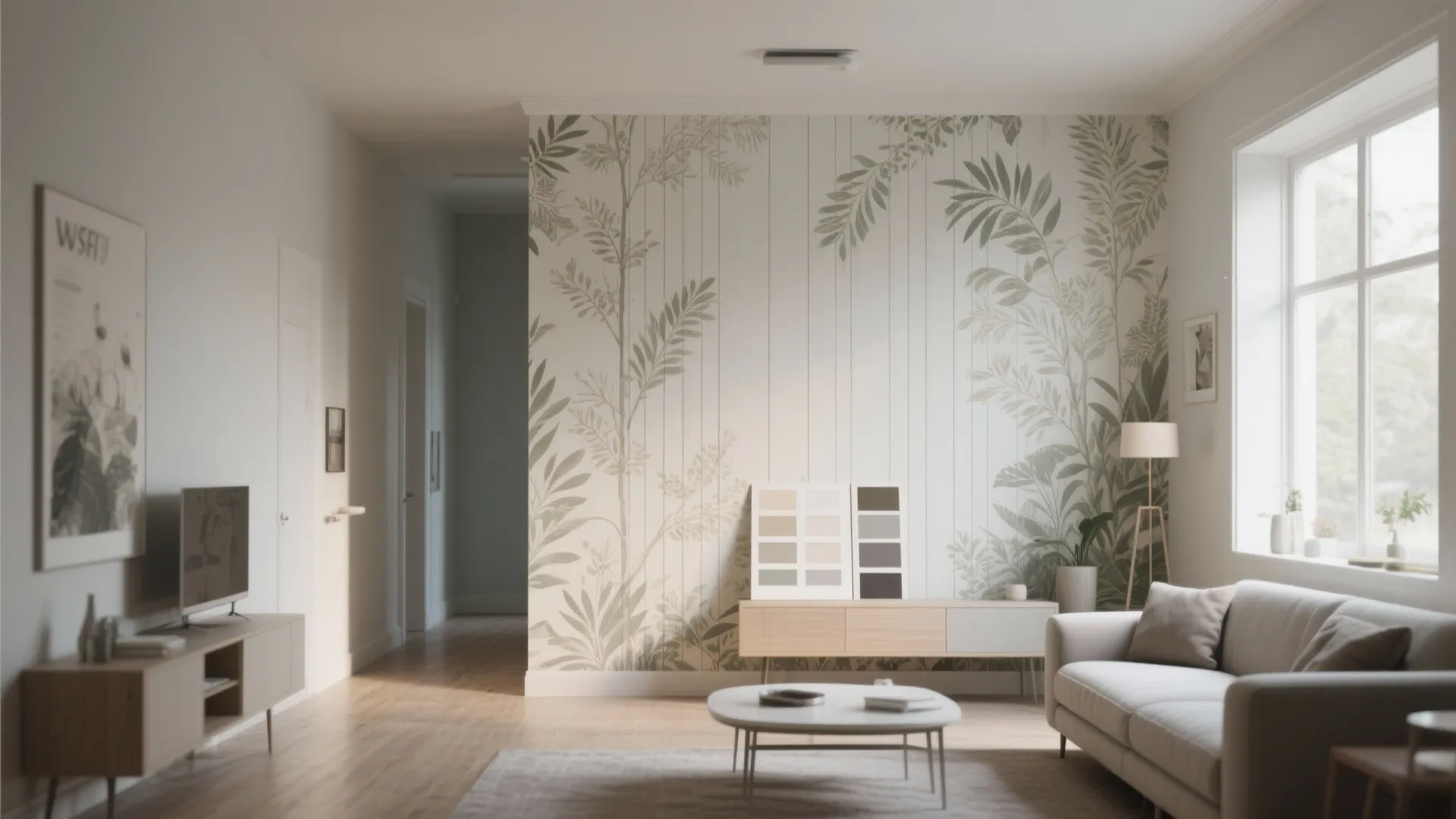 5. Floor-to-Ceiling Mural or Wallpaper Panel