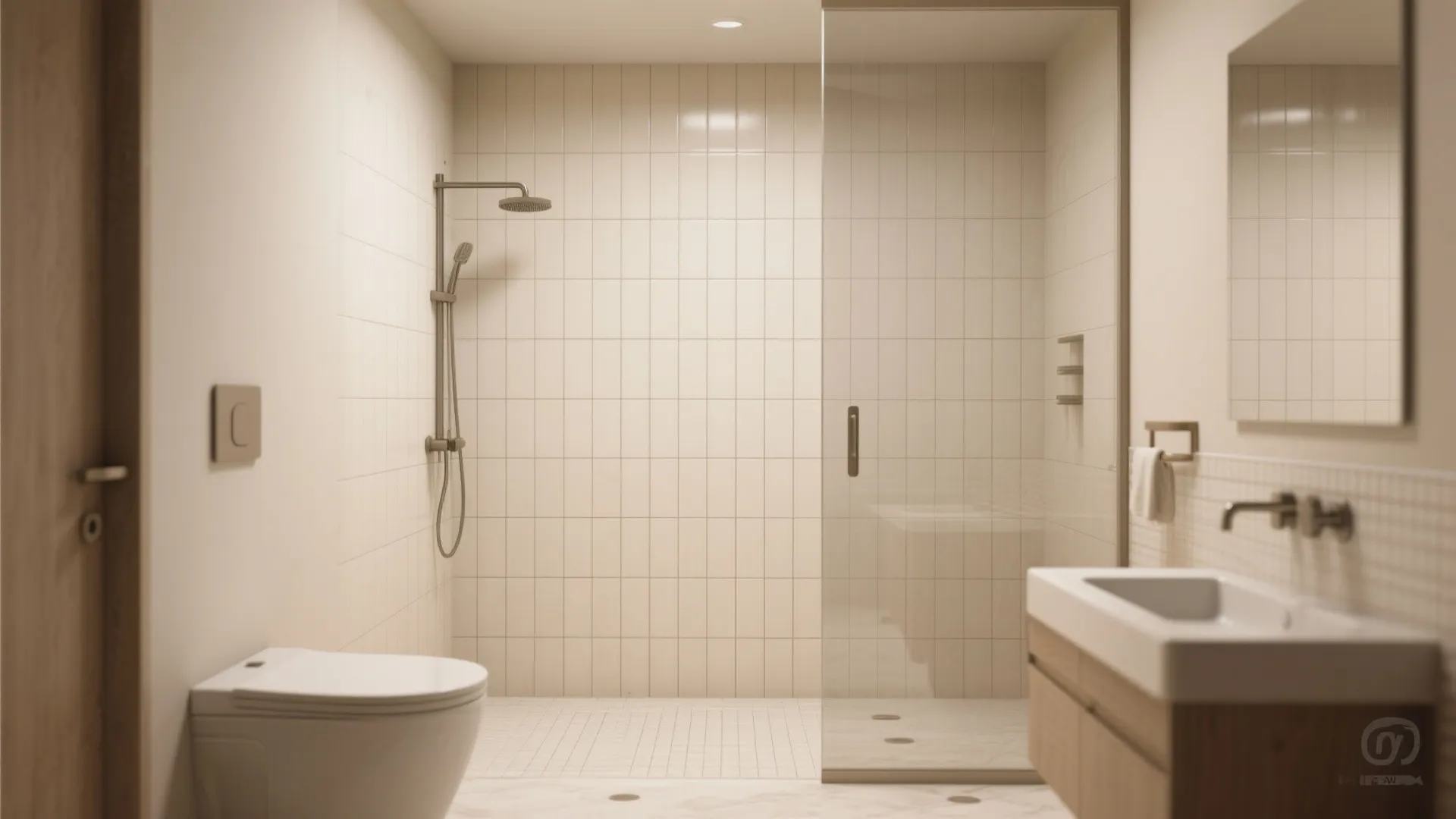 5. Continuous floor-to-wall tile for seamless, spa-like spaces