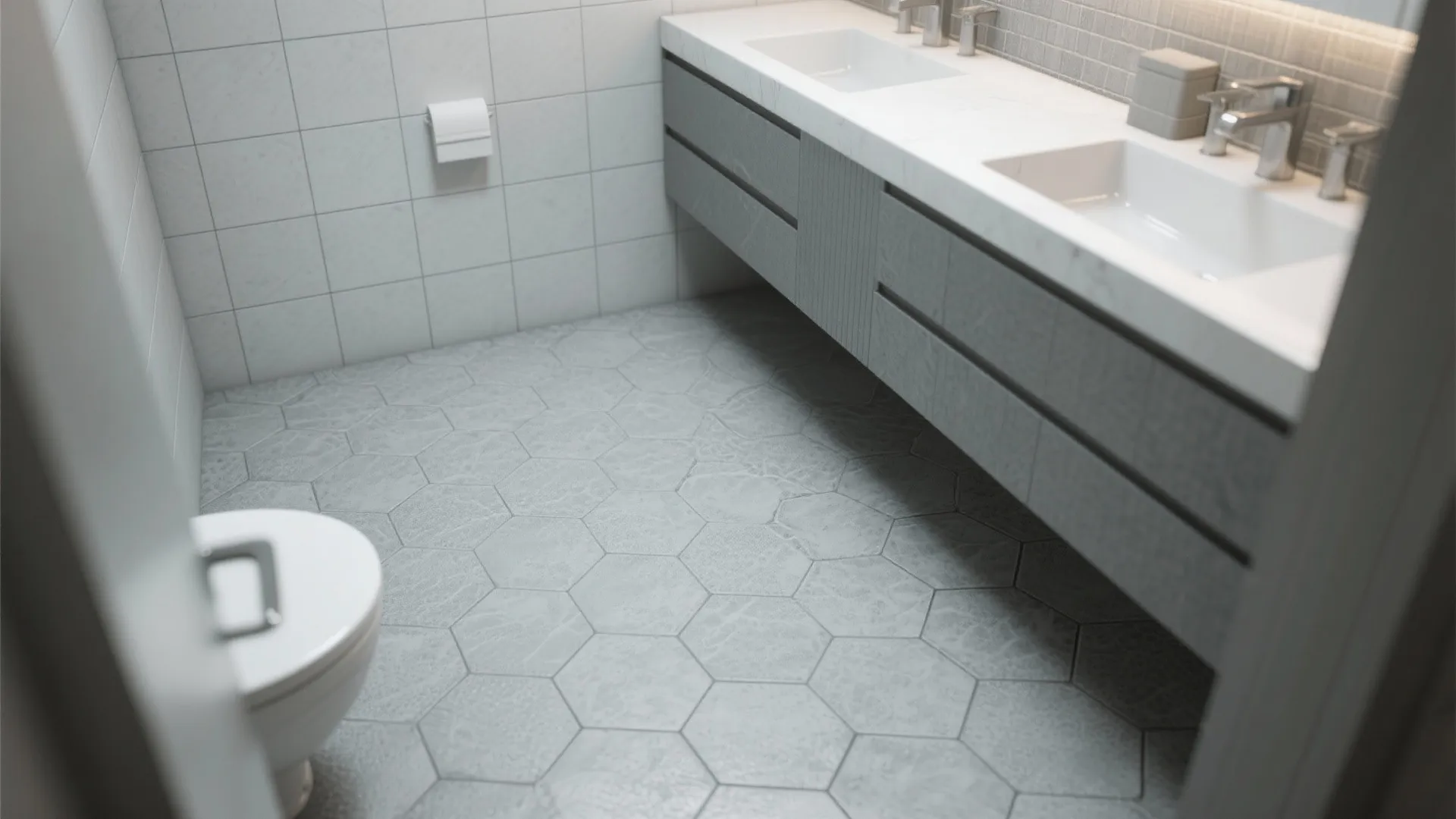 3. Use hexagon tiles as a floor-to-wall transition