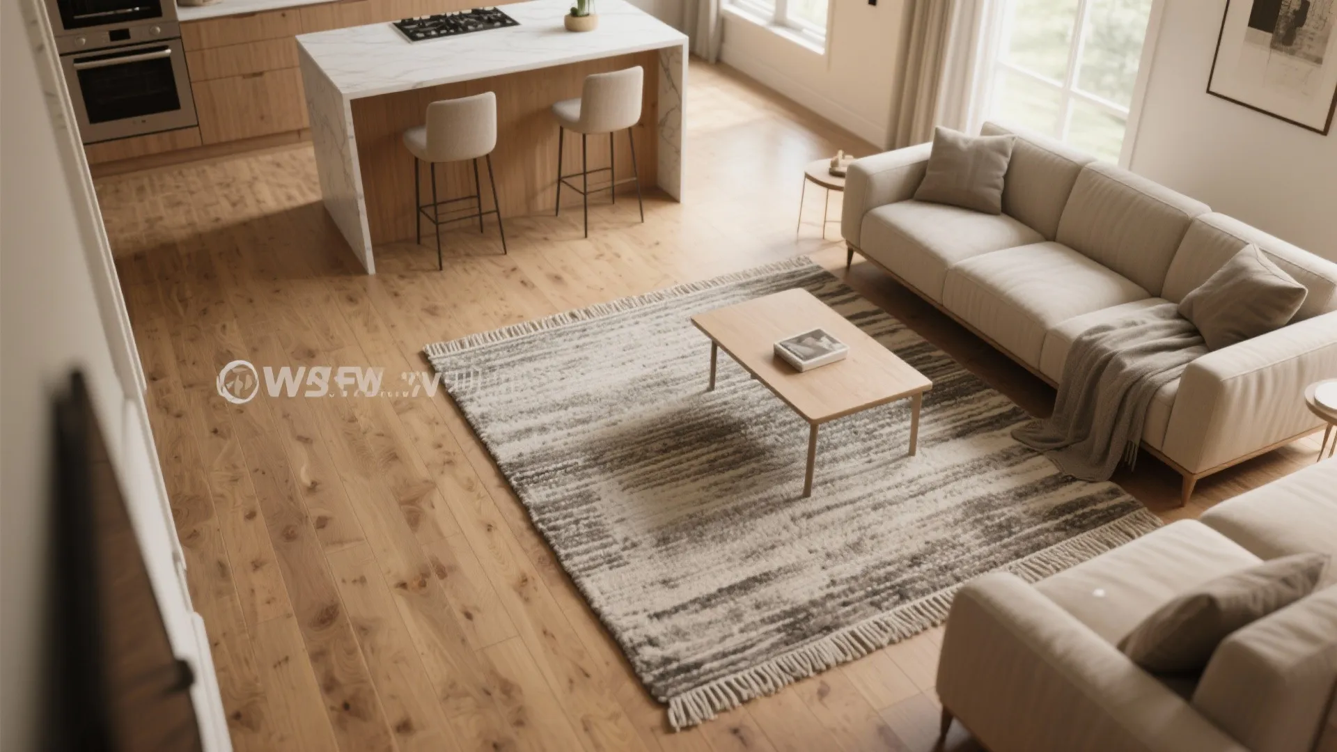 2. Match flooring, but change the rug