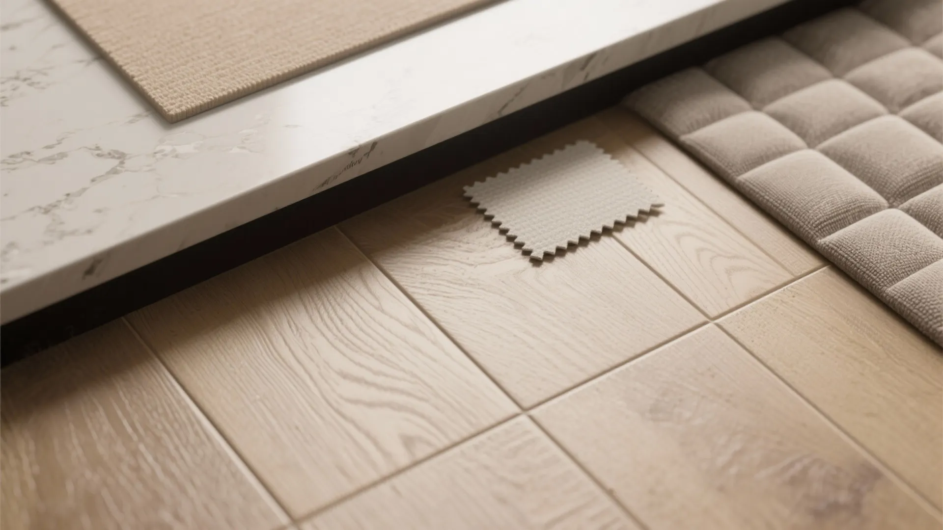 Close-up of durable flooring and easy-clean surface samples recommended for family homes.