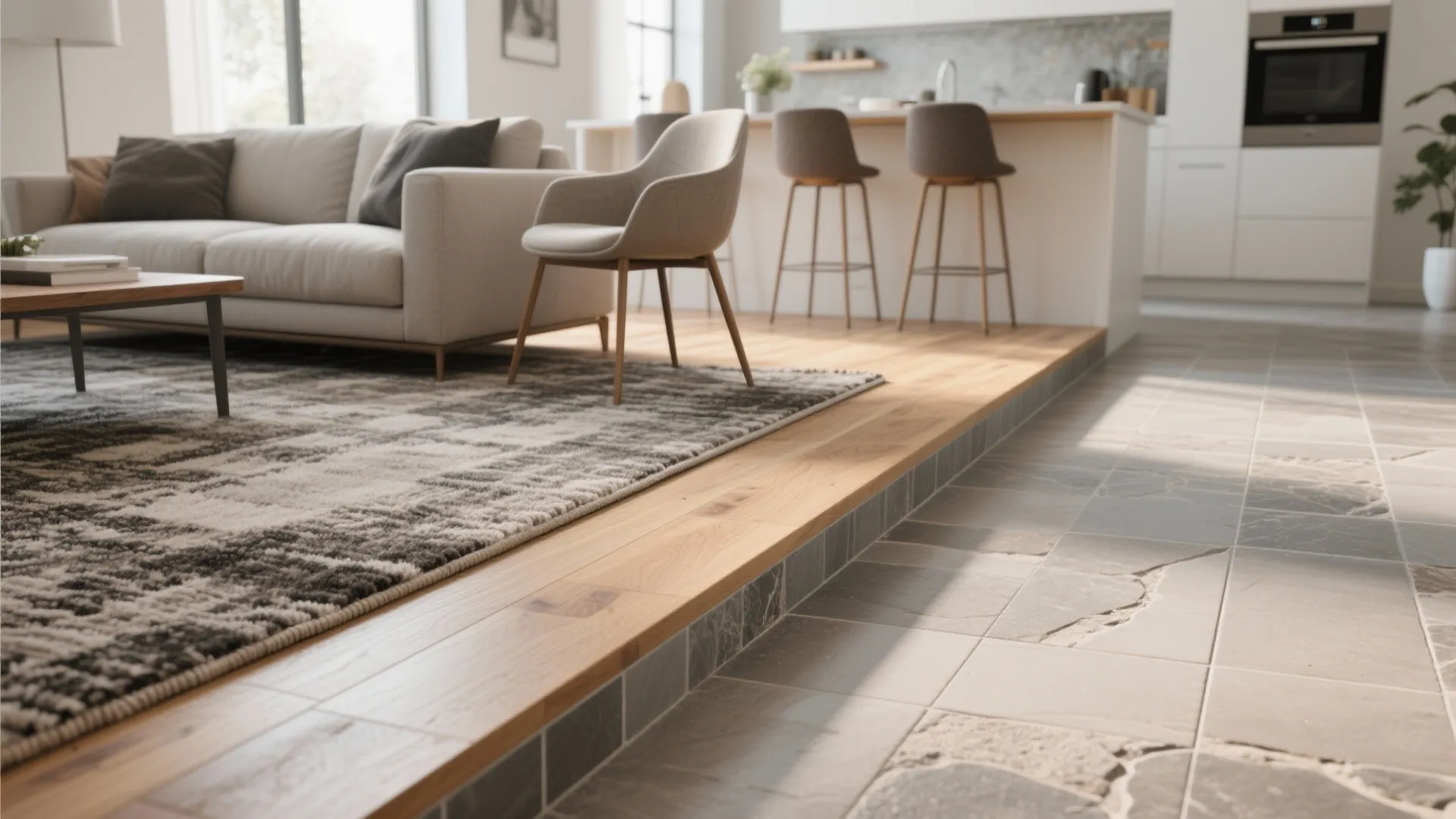 1. Define zones with flooring and rugs