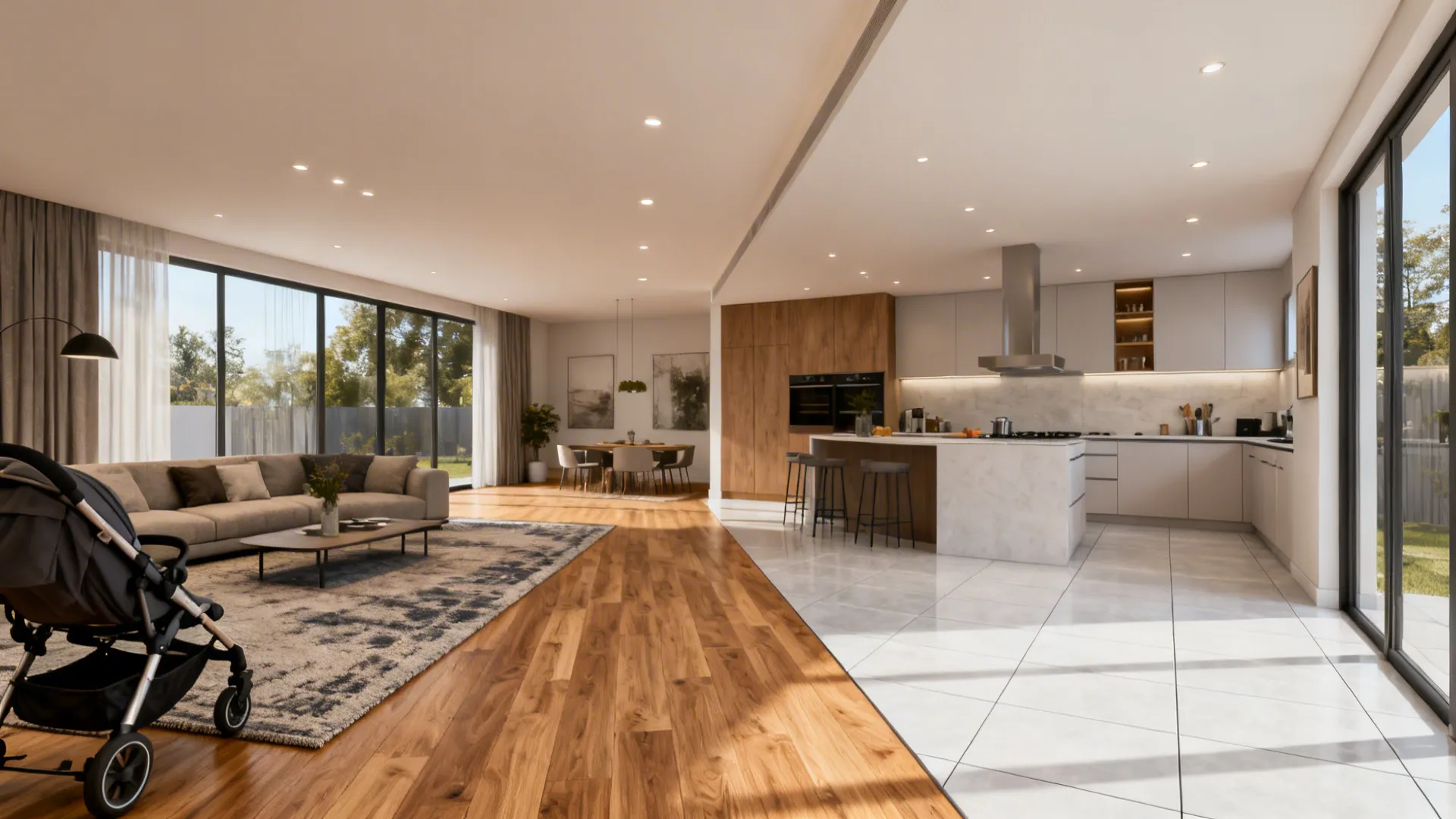 2. Zoning with Flooring and Rugs