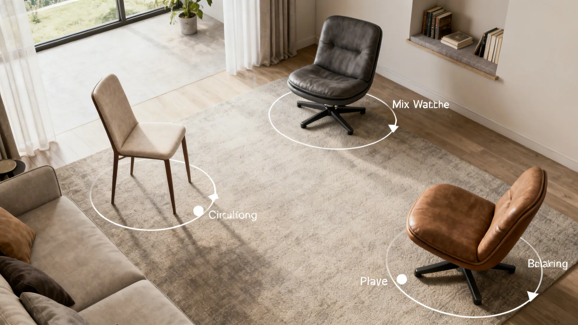 Top-down floorplan showing recommended accent chair placements for small living rooms.