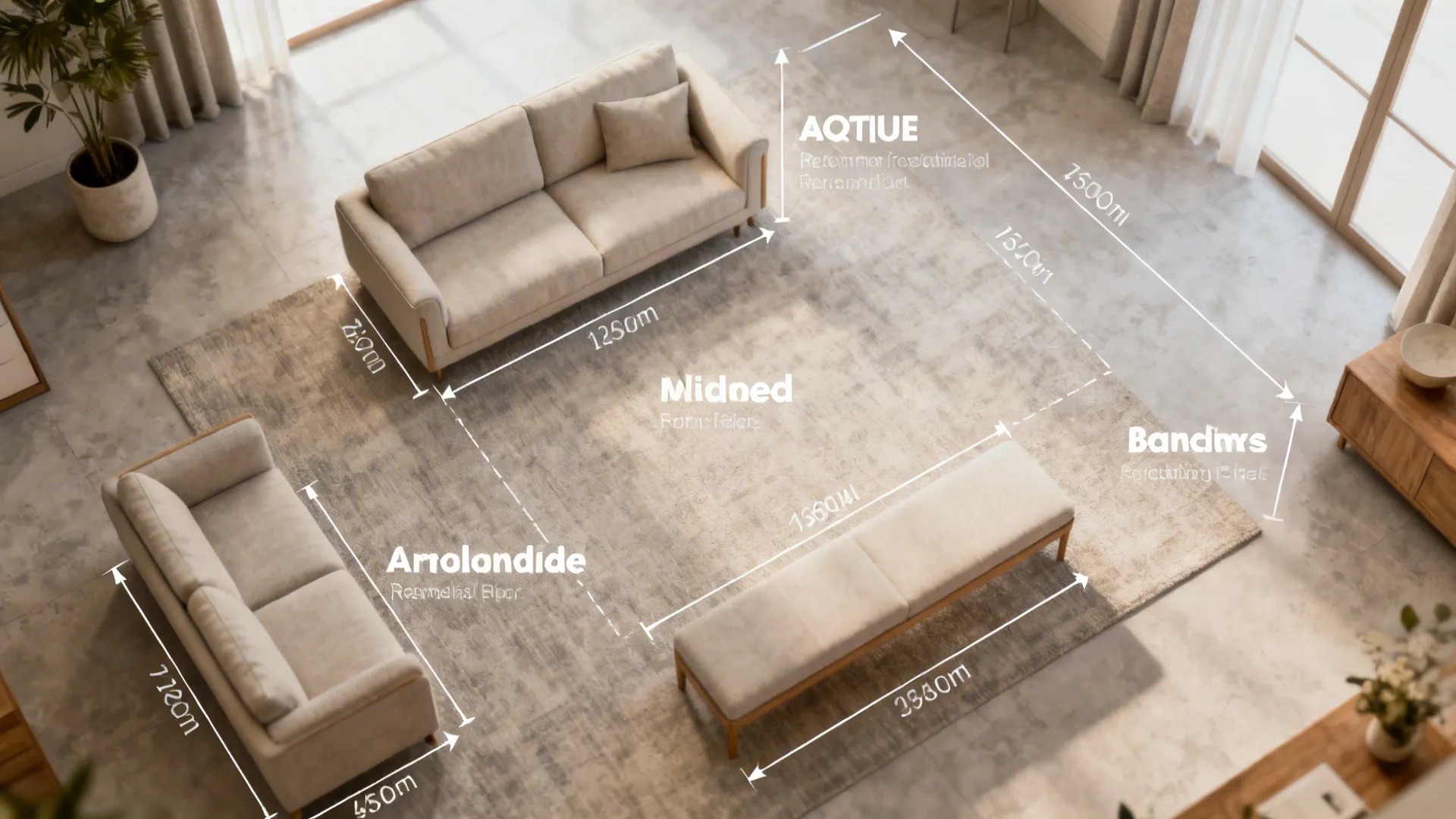 Top-down floor plan showing sofa placement options and circulation paths for a small living room
