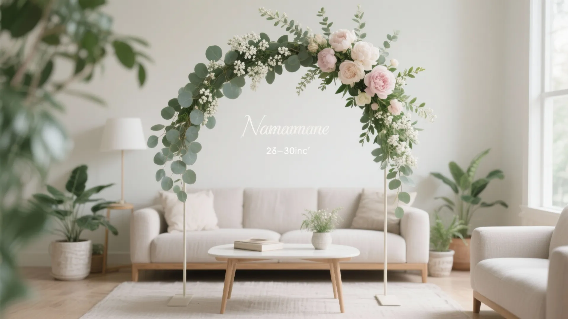 Micro Floral Arch and Greenery Over the Naming Table