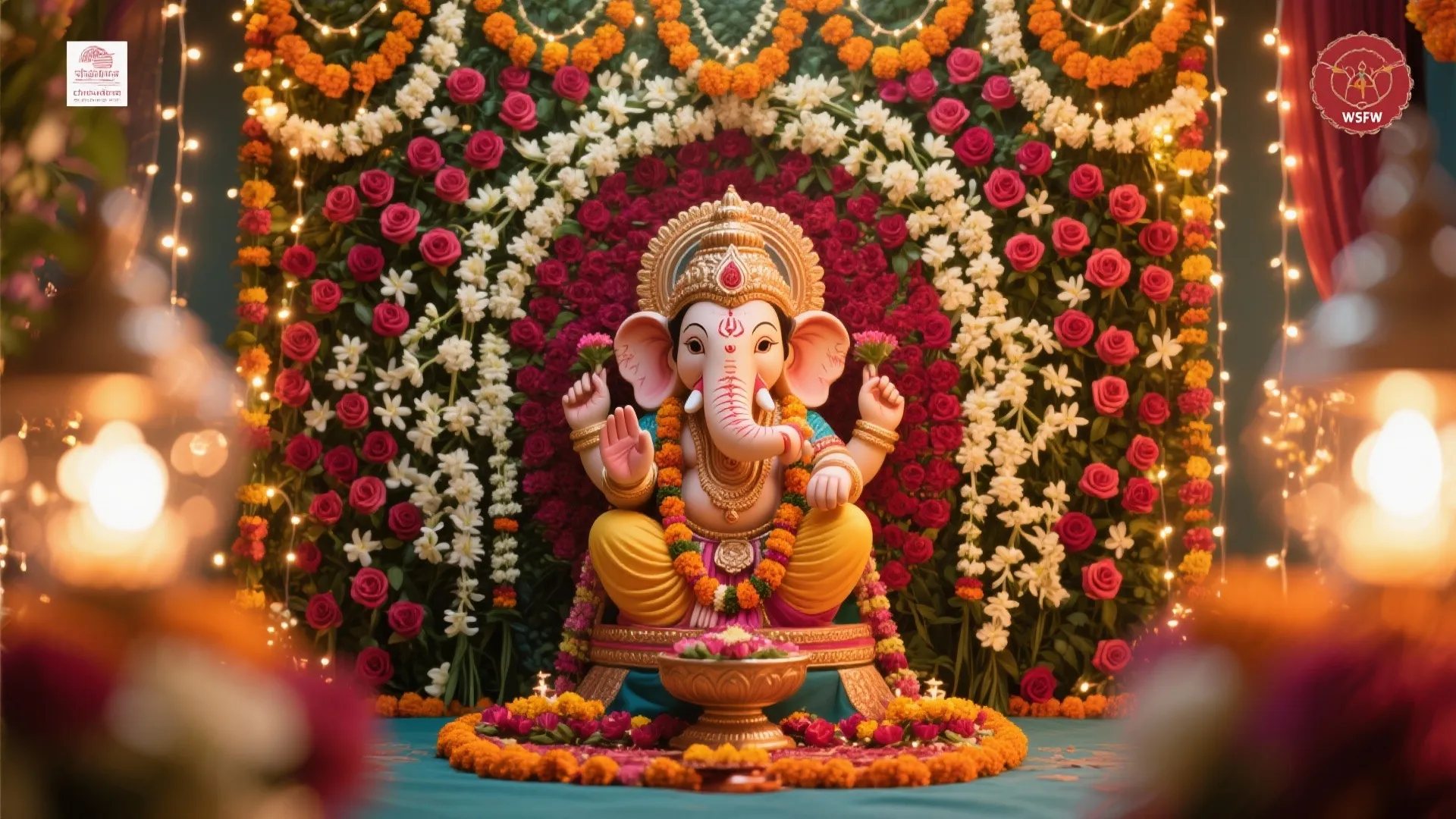 Floral Wall Backdrop with Lights