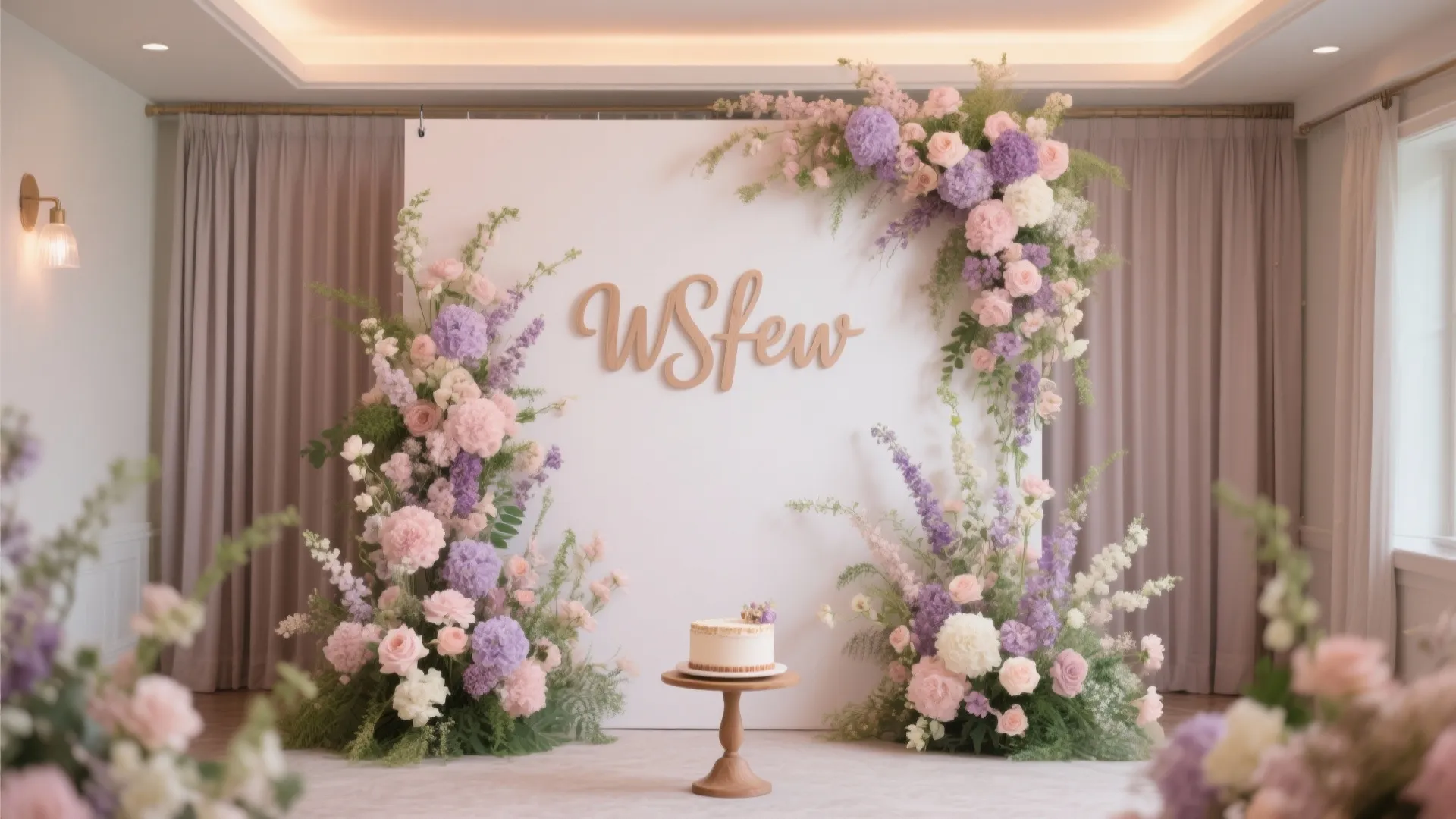 Photo Backdrop with Florals and a Name Sign