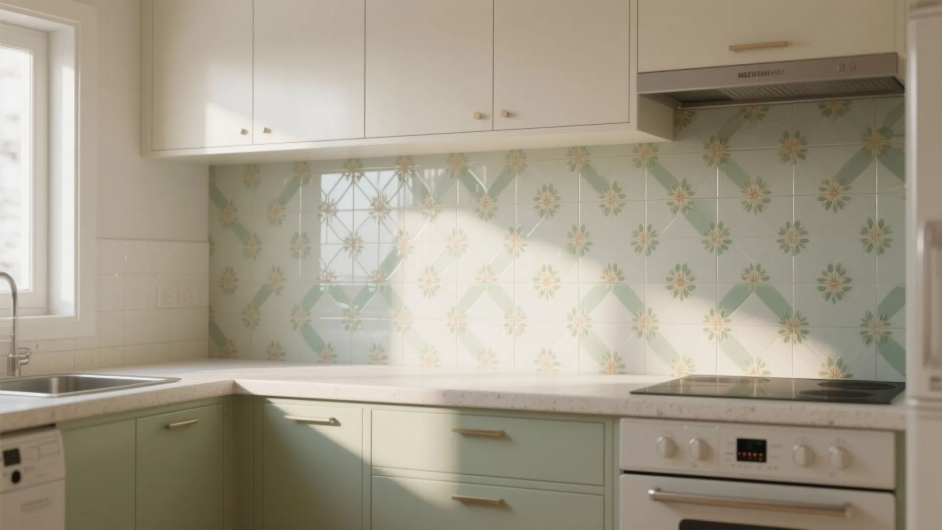 Tile or Glass Floral Backsplash in a Tiny Kitchen