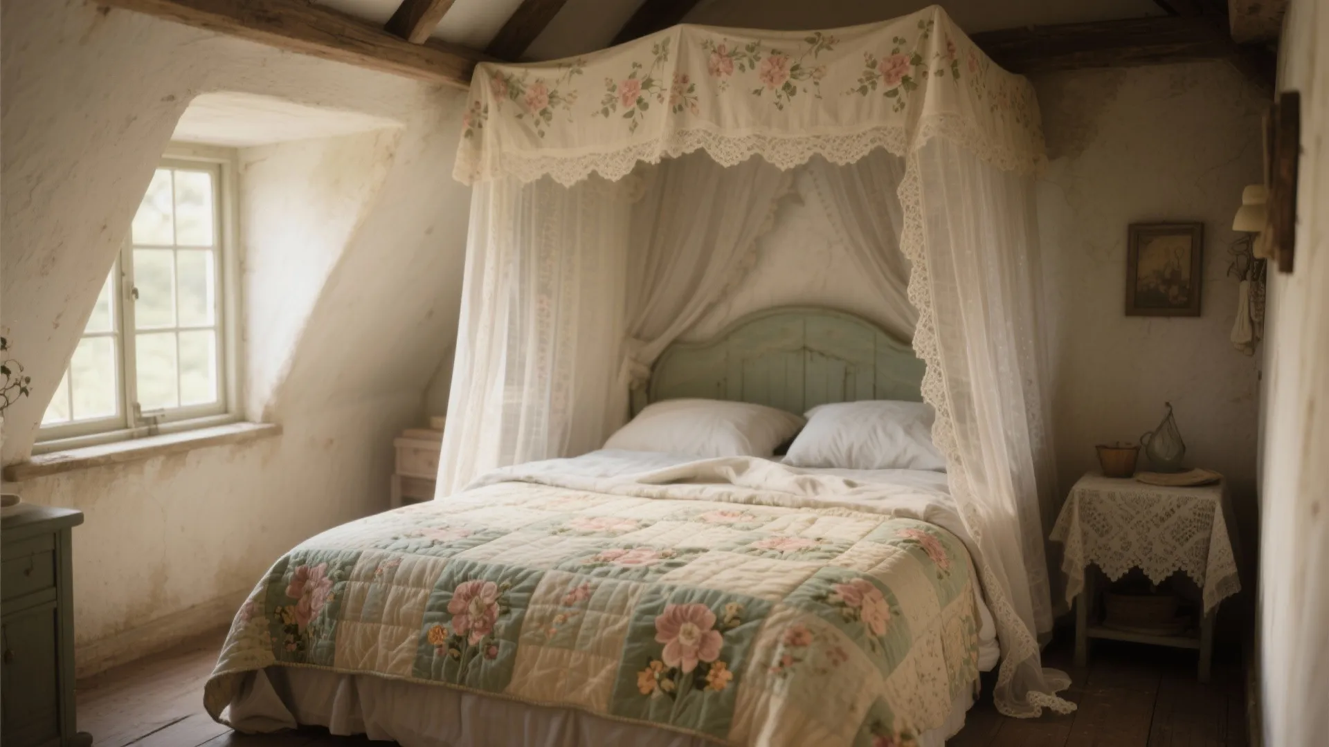 1. Floral Canopies and Vintage Linens