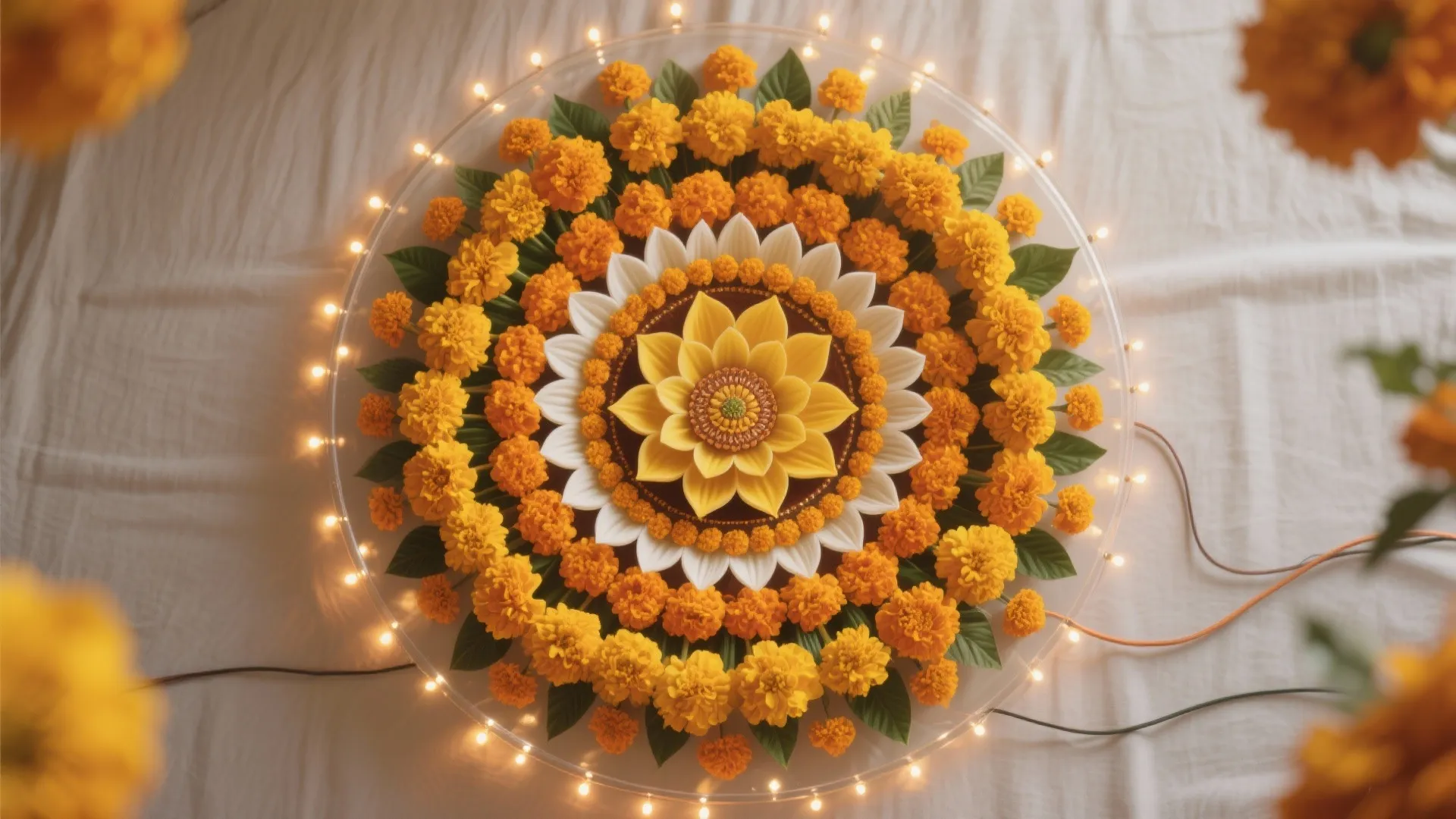 Radiant Floral Mandala with Warm Micro Lights