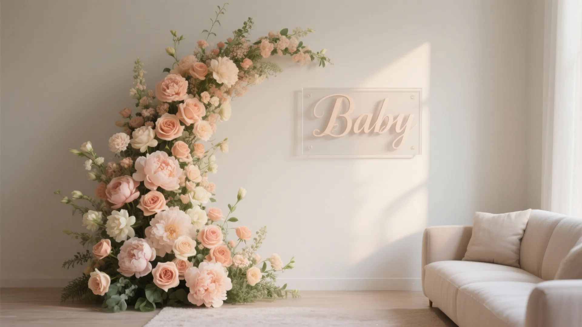 Garden Floral Backdrop with Baby Name
