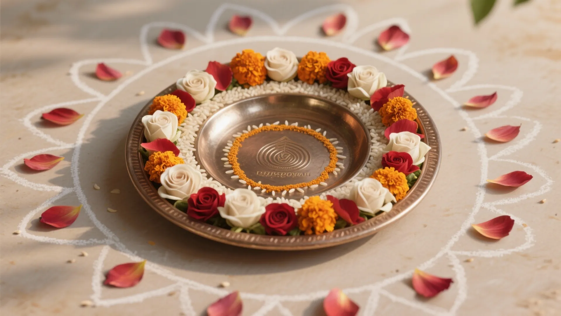 Floral Rangoli Ring around the Thali