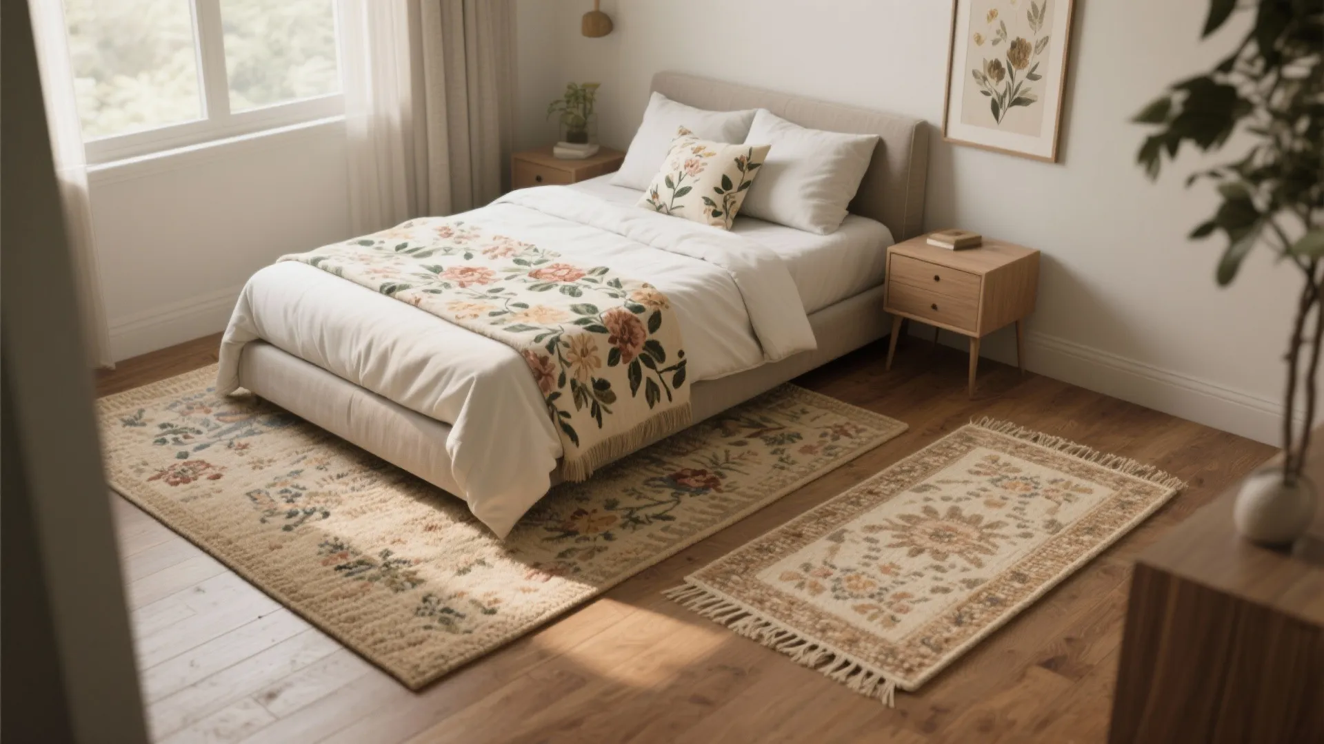 10. Floral Rugs and Layered Floor Textures