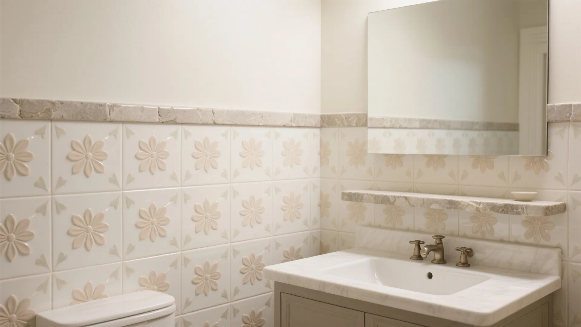 Glazed ceramic petals as a wainscot