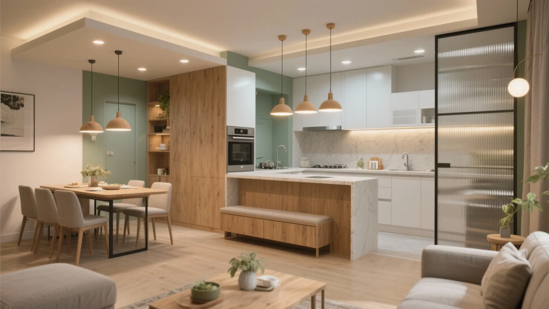 Flow-First Core: Living–Dining–Kitchen That Moves With You