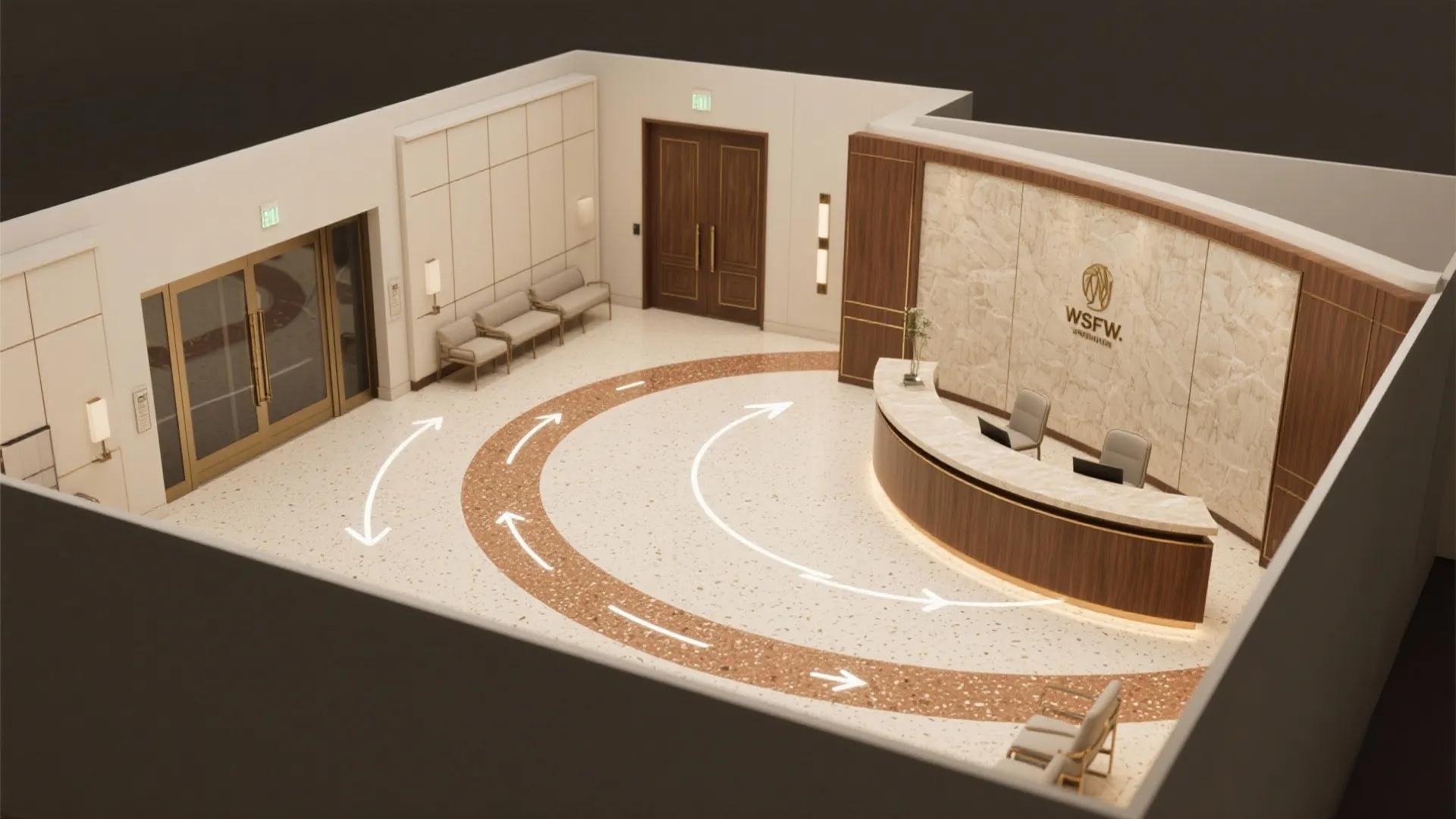 Flow-first layout and discreet storage