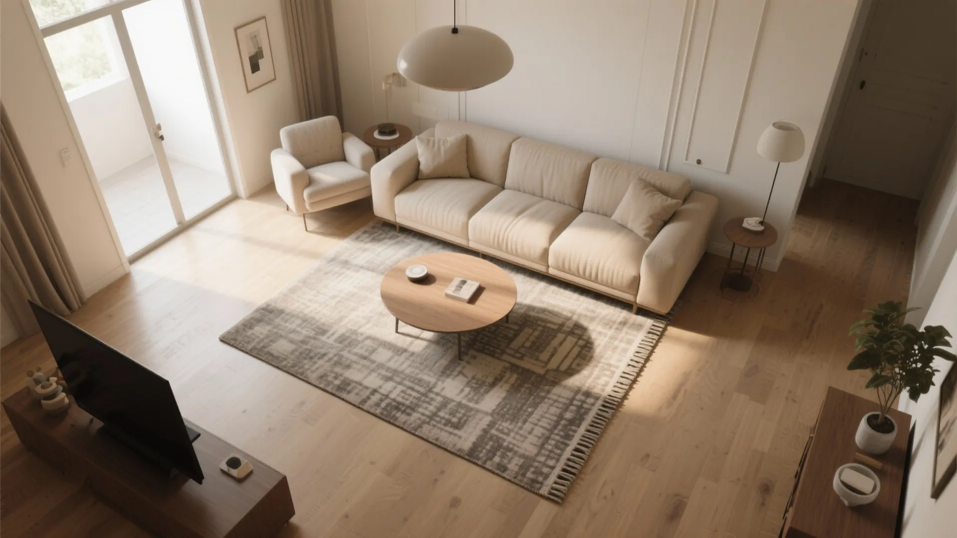 Place a small rug off-center to guide traffic