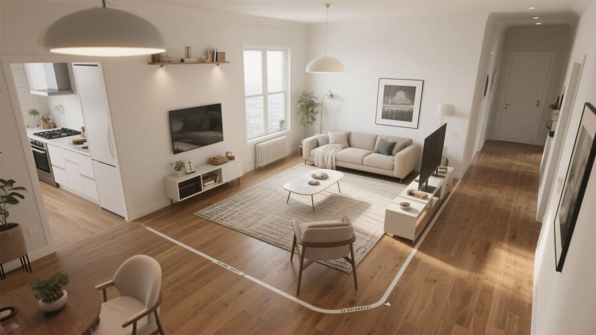 Circulation first in an L-shaped living room